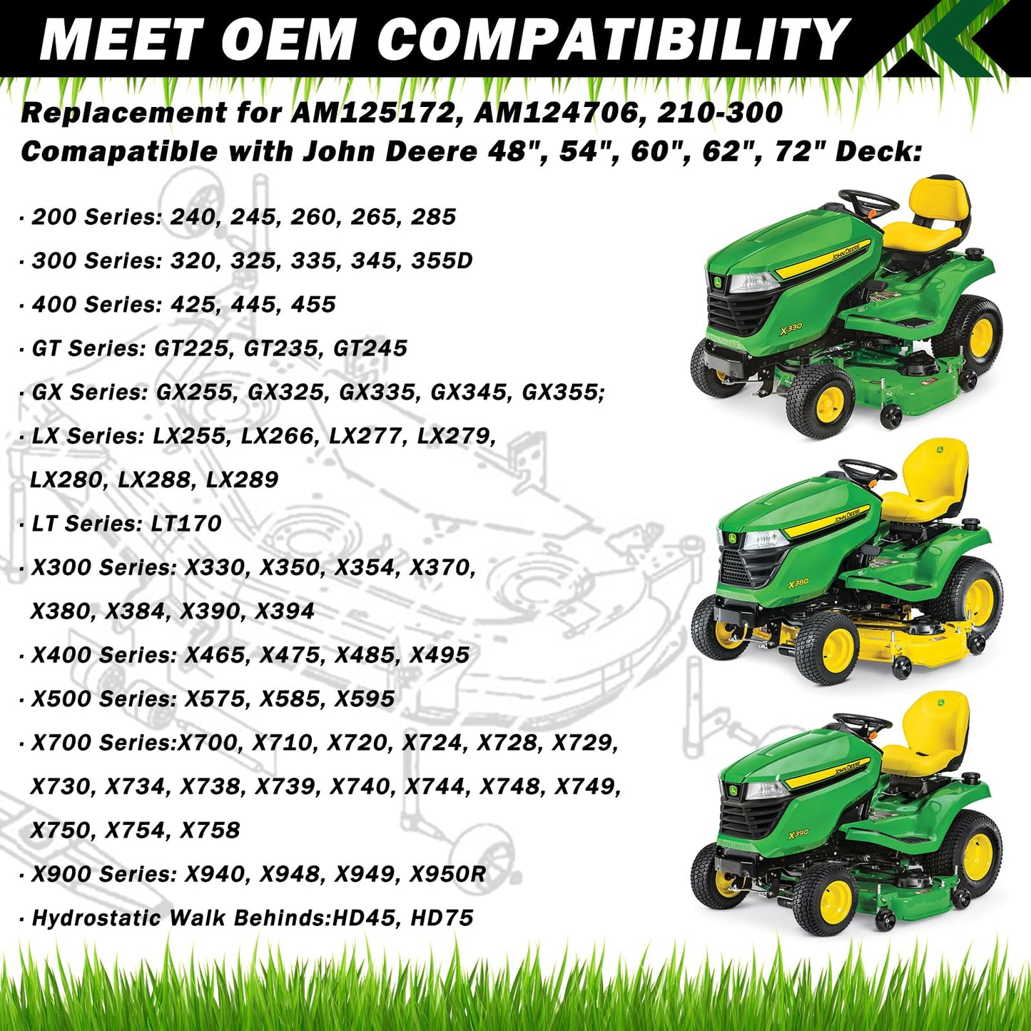 CheeMuii 4 Pack AM125172 Lawn Mower Deck Gauge Wheels Kit Fit for John Deere 48", 54", 60", 62“, 72" Deck Replace for AM125172 AM124706 210-300