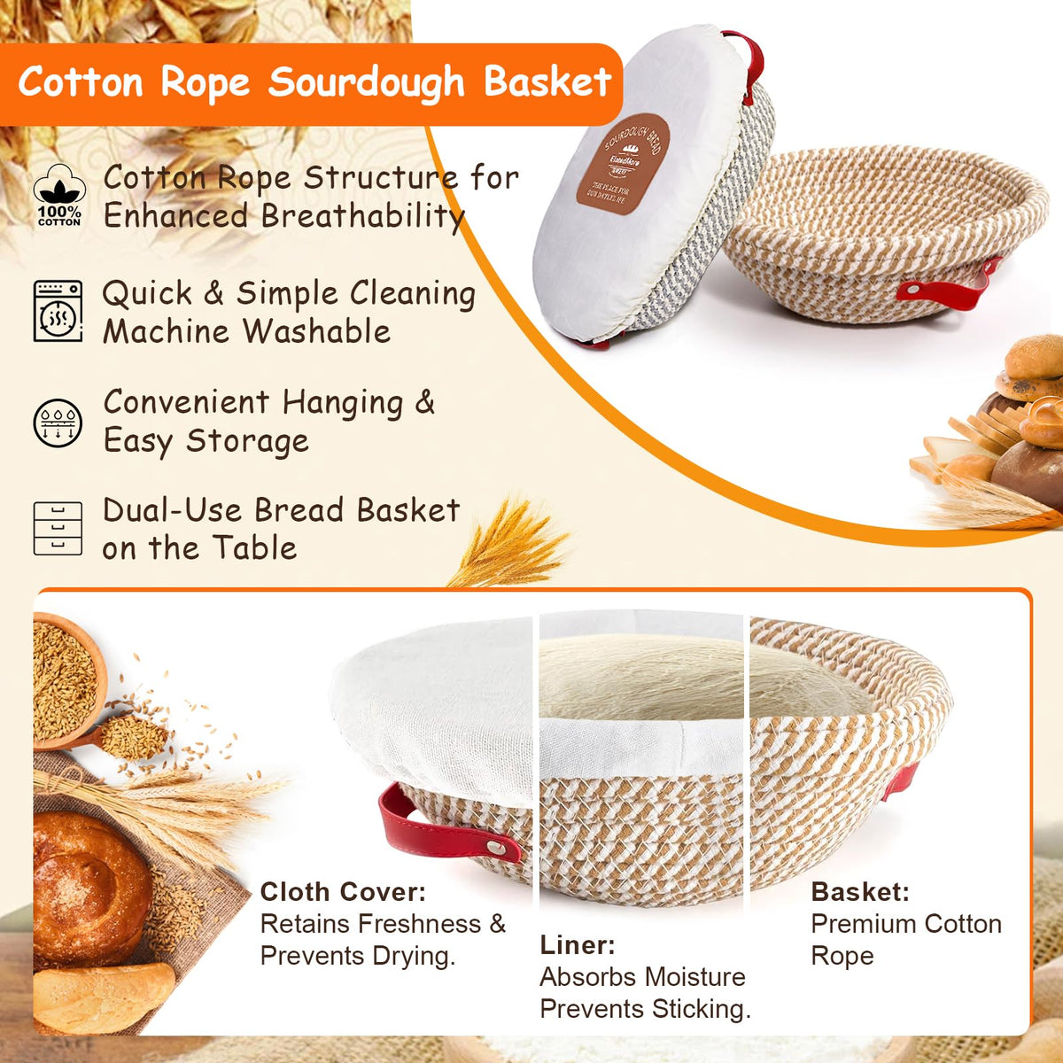 Sourdough Bread Baking Supplies Kit, 10" Oval & 9" Round Bread Proofing Basket Set Jar Scraper Scoring Lame Brush Short Danish Whisk, Sourdough Starter Kit Gift for Bread Making (Oval & Round & Jar)