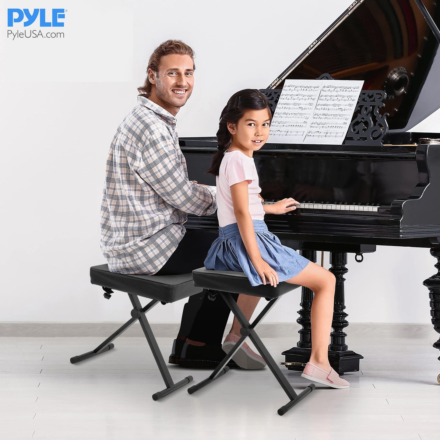Pyle Adjustable Keyboard/Piano Bench, Padded X Style Bench, Foldable Collapsible Musician Stool with Non-Slip Rubber Feet, 3 Height Positions- for Musicians, Players & Performers-Adults, Teens, Kids