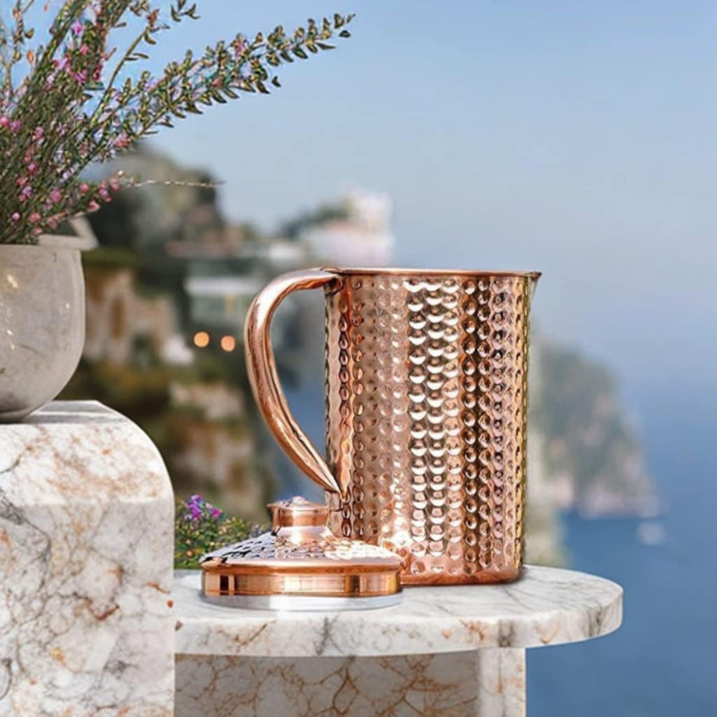 2activelife 100% Pure Copper Pitcher 50.72 Oz / 1500 ml | Drinking Water Traditional Hammered Pitcher with Lid | Copper Jug Handle Water Bottle | Ayurveda Health Benefits | Serving Water in Daily Use