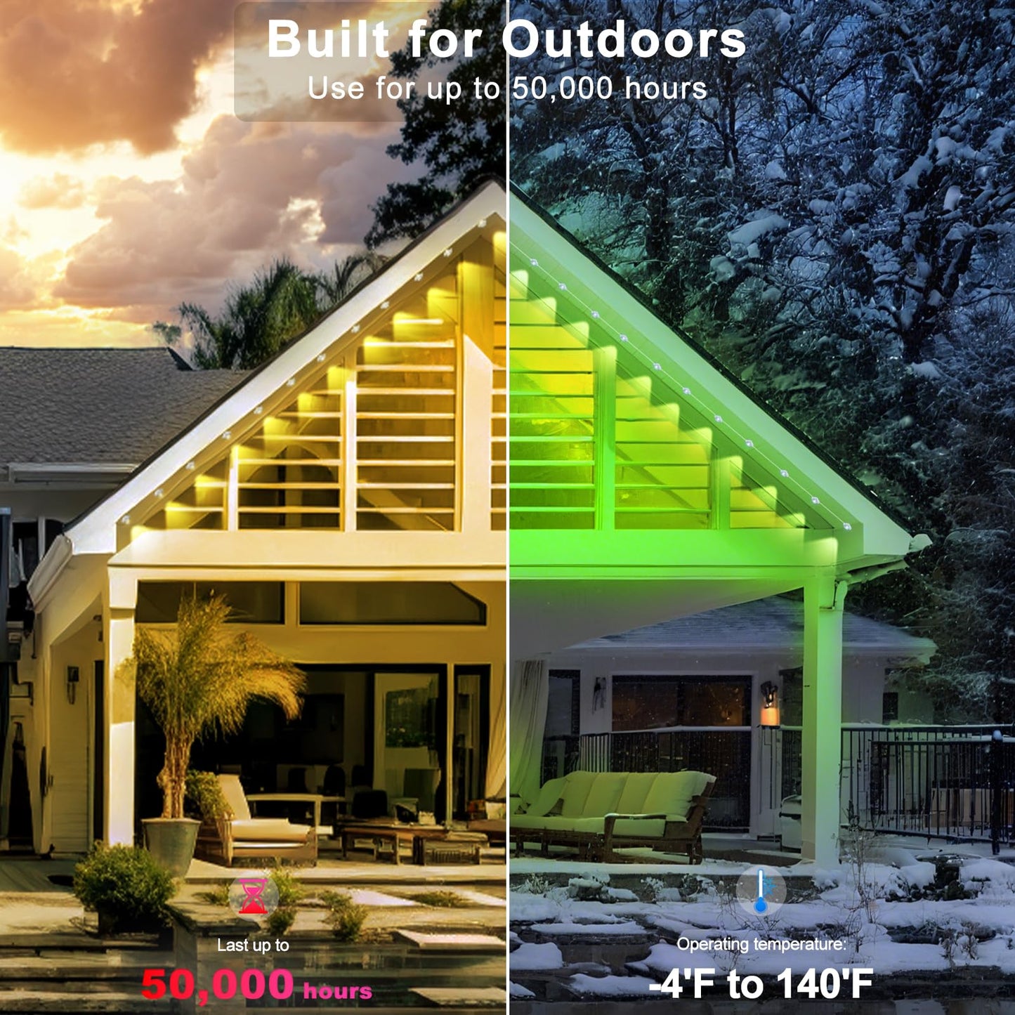 CETELUMA 150FT Permanent Outdoor RGB Lights - IP67 Waterproof with Smart App Control Remote,Music Synchronization,Eaves Lights for Garden Decor,Christmas