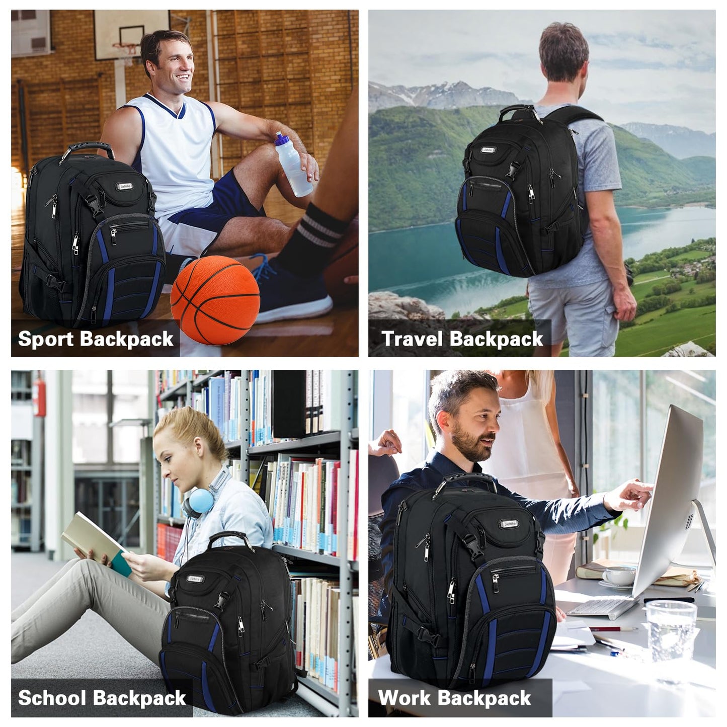 Travel Laptop Backpack, Extra Large Backpack for Men, Basketball Backpack with RFID Pocket, Anti Theft TSA Approved, College Student XL Bag fits 17.3 inch Computer Notebook