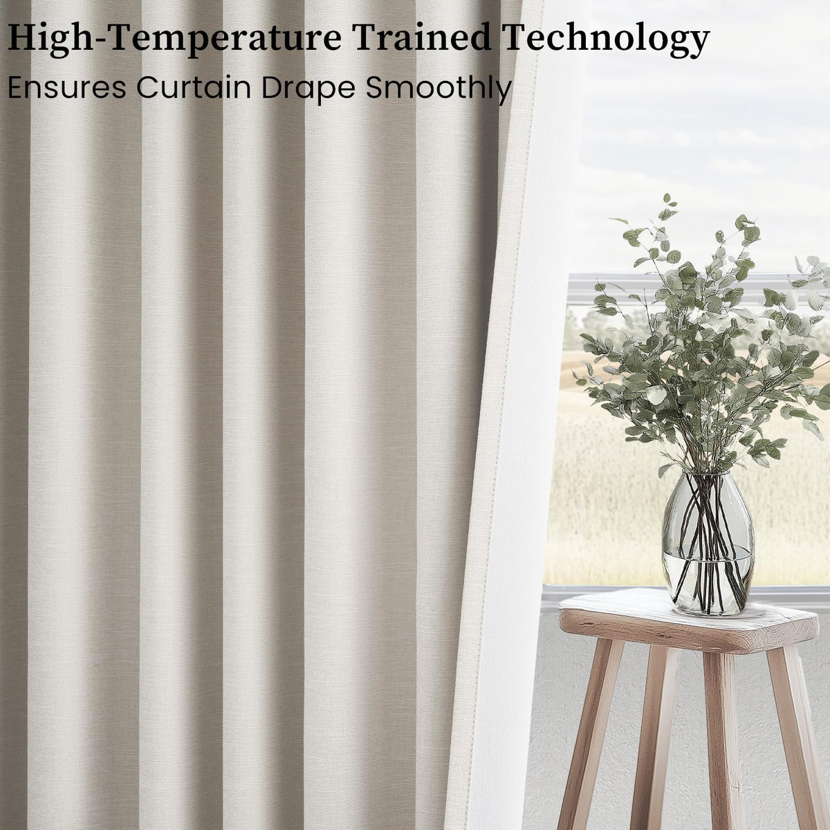 96 Inches Long Grommet 100% Blackout Curtains Linen Textured Black Out Curtains Full Light Blocking Energy Saving Linen Drapes 52Wx96L 2 Panels
