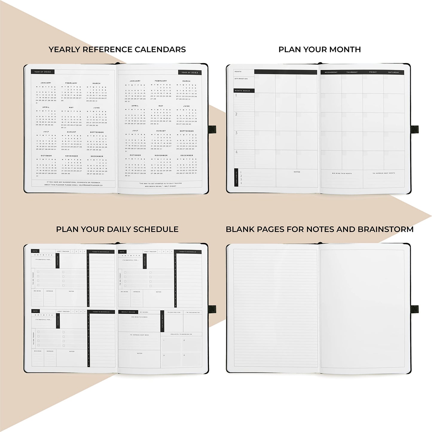 Smart Daily Planner- A4 Size 11 x 8.5 inches – Undated Agenda Daily Planner – Achieve Goals & Increase Productivity, Time Management & Happiness - Daily Weekly Monthly Planner with Gratitude Journal and Hardcover (Black)