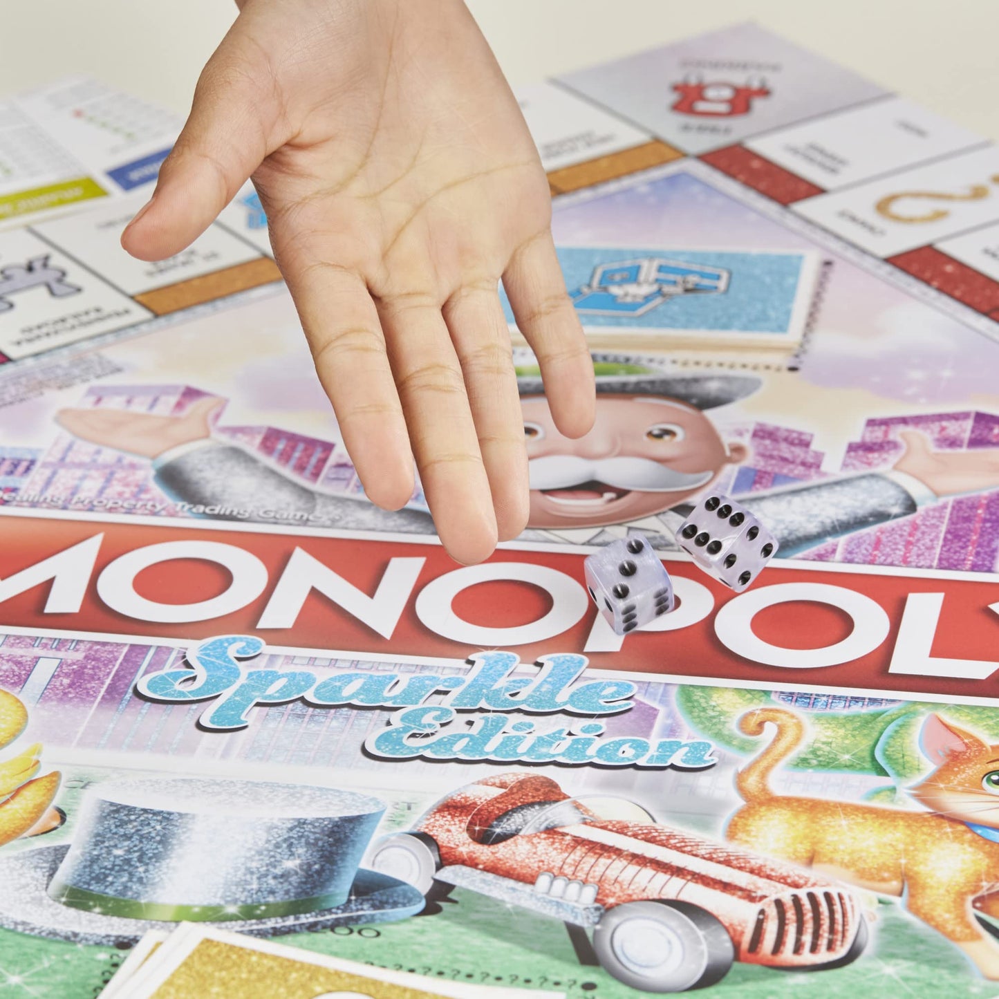 Monopoly Sparkle Edition Board Game, Family Games, with Glittery Tokens, Pearlescent Dice, Sparkly Look - English (Amazon Exclusive)