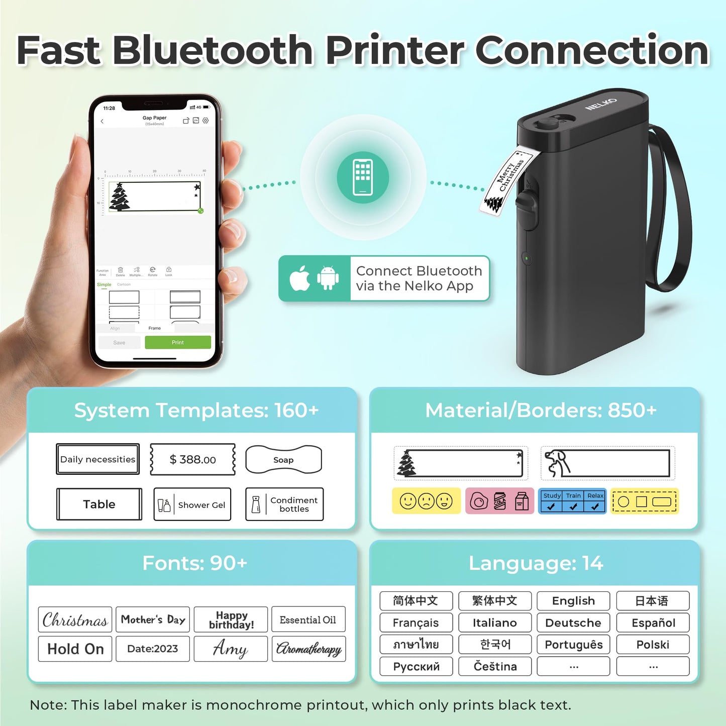 Nelko Label Machine with Tape, Bluetooth P21 Label Printer with 3 Strips and Case, Wireless Mini Labellers with Multiple Models Custom Character Icons for School Office