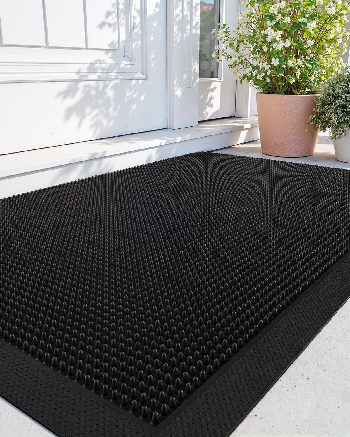 DEXI Rubber Door Mat Front Outdoor, 24x36 Non Slip Heavy Duty Entrance Rug, Waterproof Dirt Trapper Doormat Welcome for Indoor Outsdie Entryway, Charcoal Black