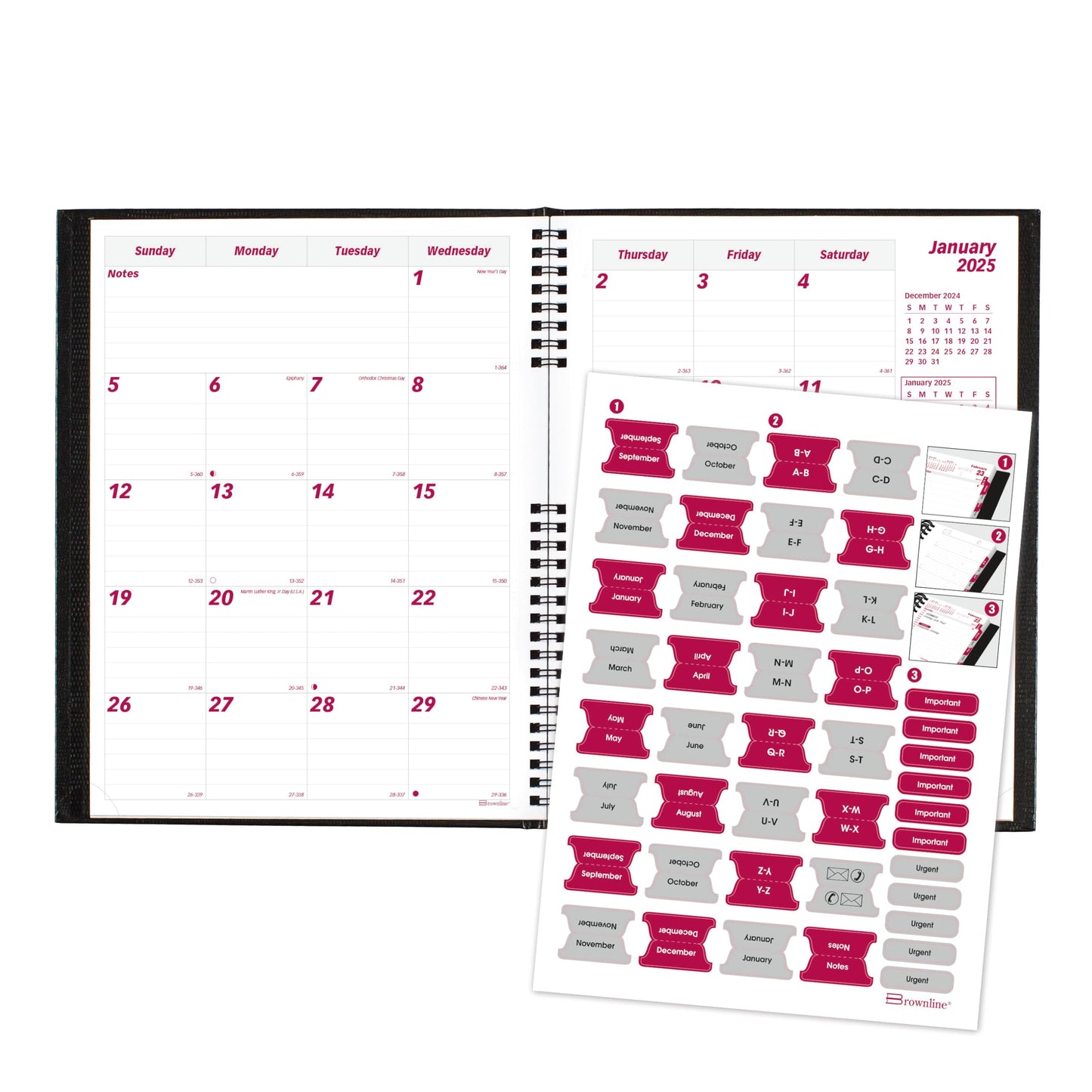 Brownline® 2025 CoilPro™ Monthly Planner, 14 Months, December 2024 to January 2026, Twin-Wire Binding, 11" x 8.5", Black (CB1262C.BLK-25)