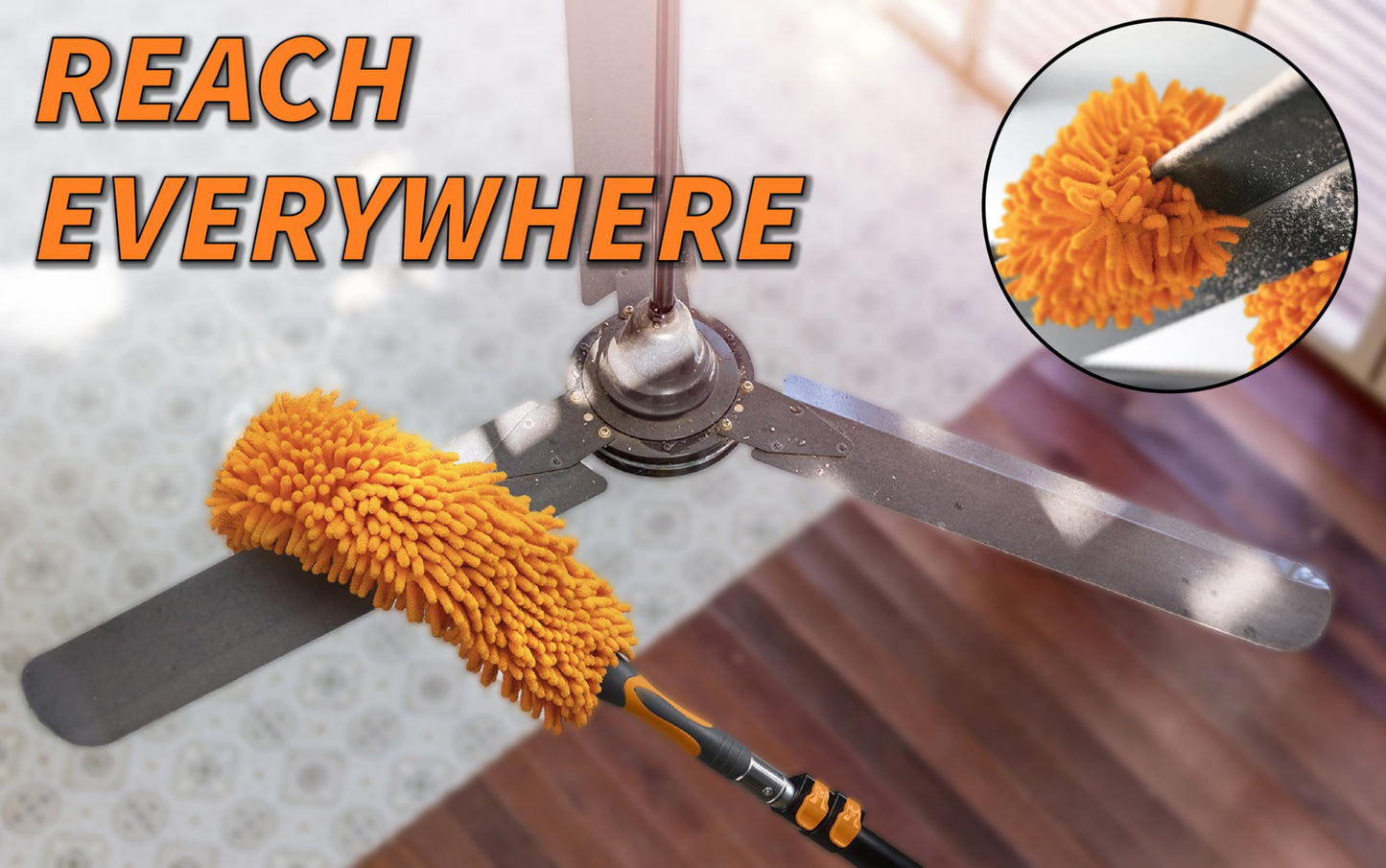 20 Feet High Reach Ceiling Dusters Set with 4-12 ft Extension Pole for Cleaning // Extendable Telescoping Long Reach Cobweb & Feather Dusters for High Ceilings // Extendable Ceiling Fan Blade Cleaner