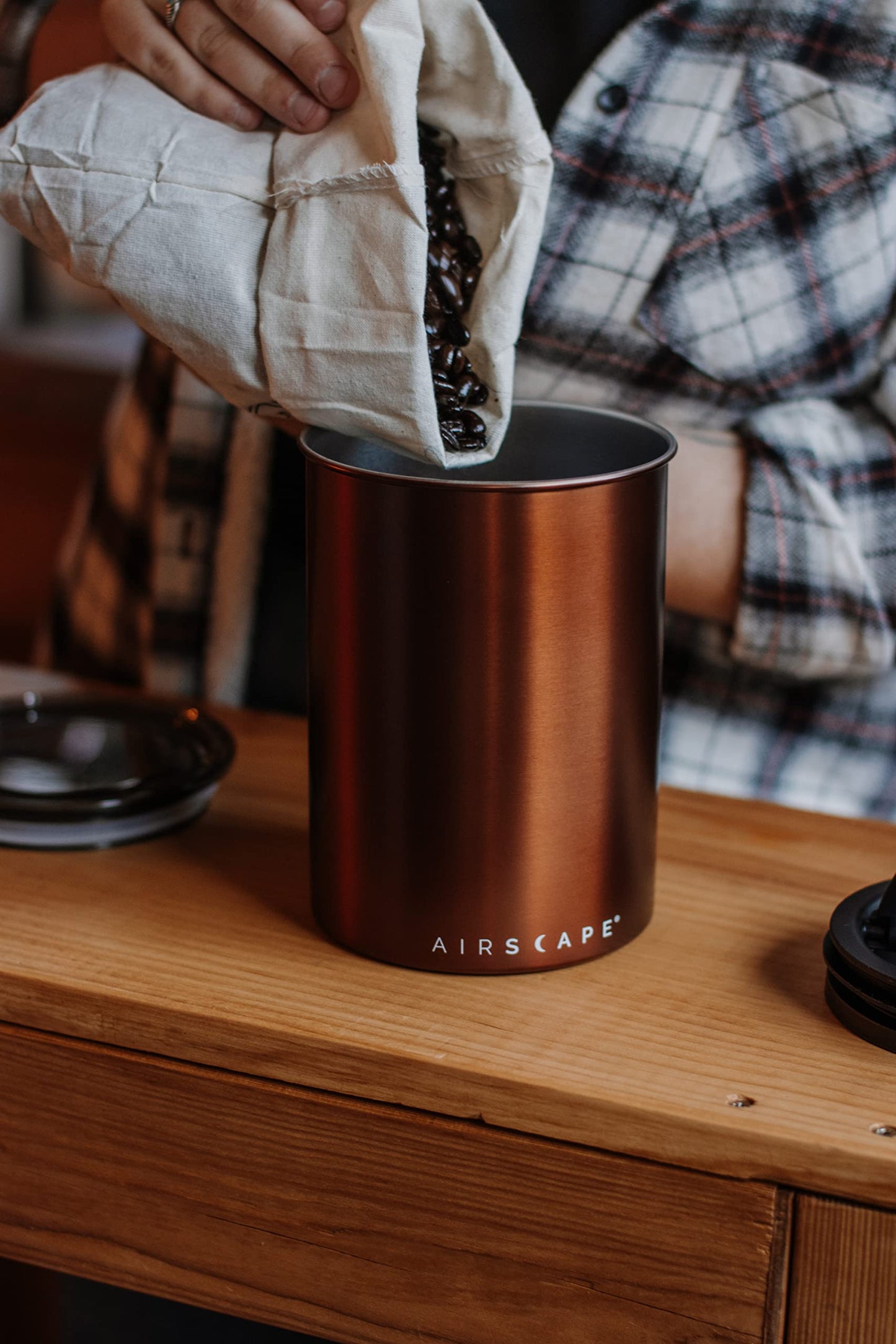 Airscape Stainless Steel Coffee Canister | Food Storage Container | Patented Airtight Lid | Push Out Excess Air Preserve Food Freshness (Brushed Copper, Medium)