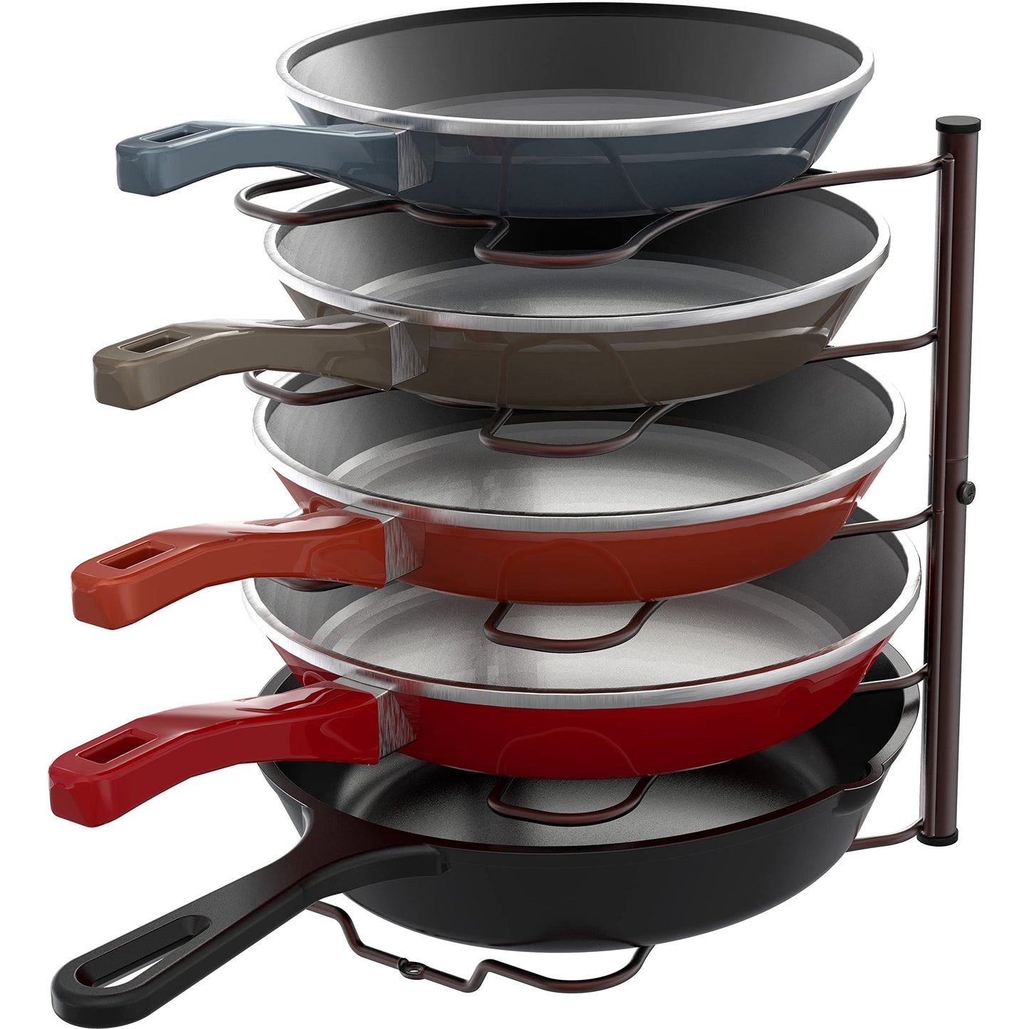 Simple Houseware Pot and Pan Organizer Rack, 5 Compartment Frying Pan Holder, Cookware Storage for Kitchen Cabinet and Countertop, Bronze