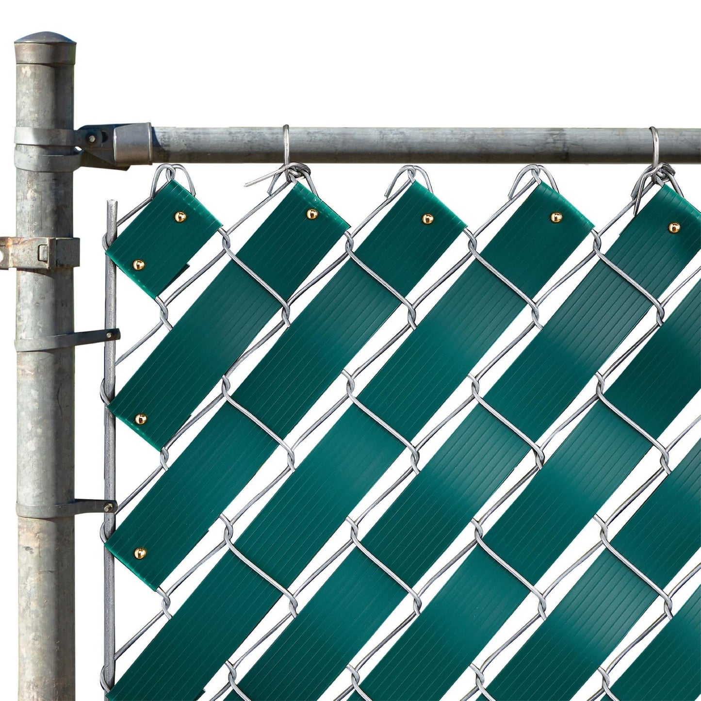 Chain Link Fence Slats, Privacy Screen Covering Tape Roll with Brass Fasteners, Weave Panel Design for Home, School, Business, Stadiums (1.8 in x 246 ft, Green)