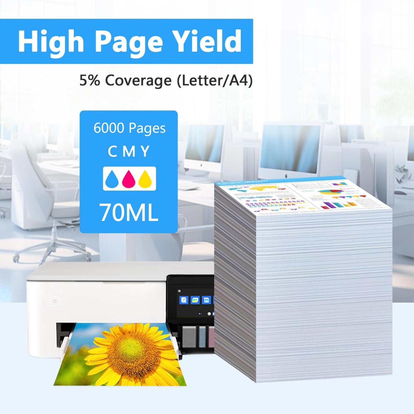 LCL Compatible Ink Refill Bottles High Capacity Replacement for 542 T542 Ink Compatible with ET-5150 ET-5170 ET-5180 ET-5850 ET-5800 ET-5880 ET-16600 ET-16650 ST-C8000 ST-C8090 (6-Pack,2C2M2Y)