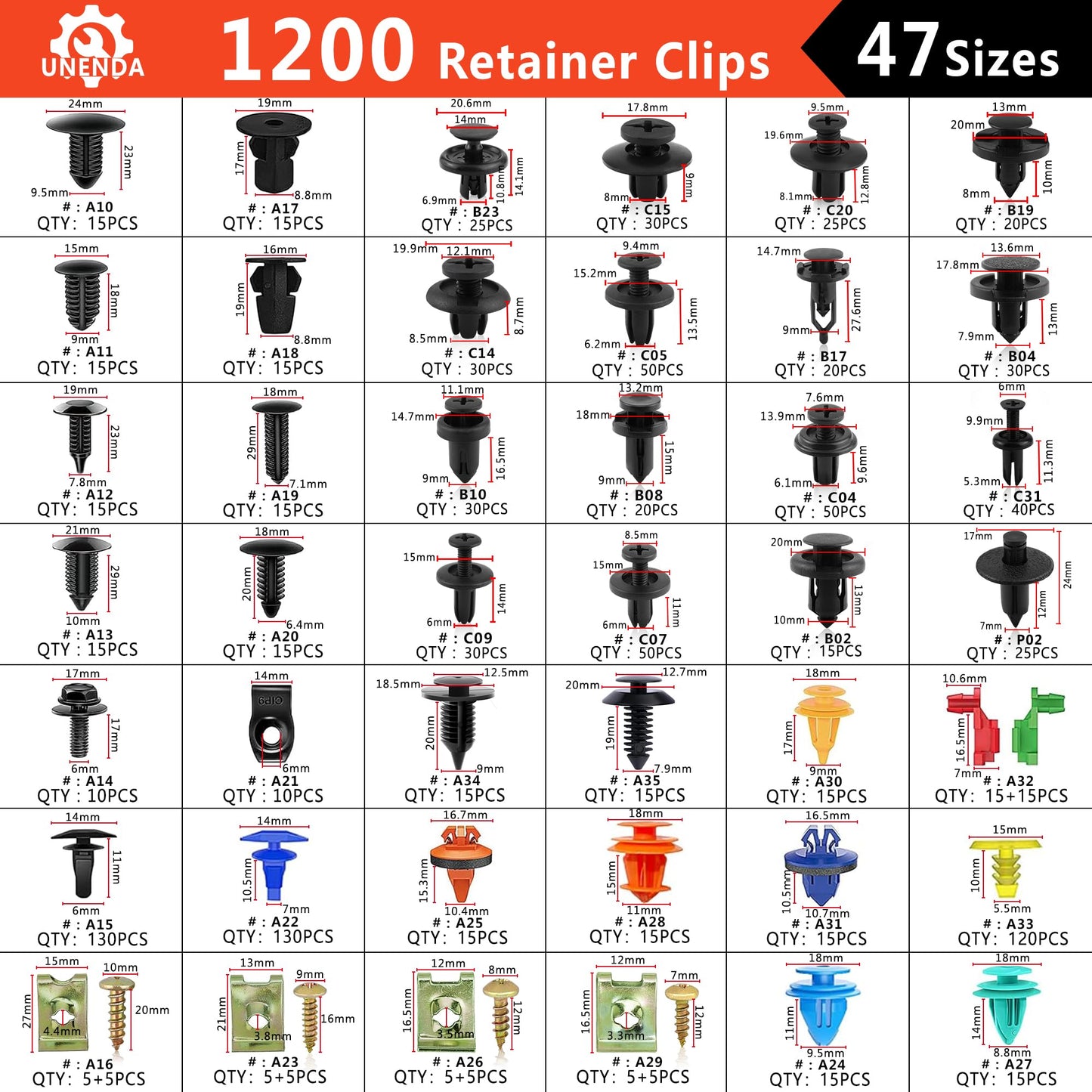 Car Push Retainer Clips Screws 1355PCS Auto Fasteners Assortment 42Popular Sizes Door Panel Trim Automotive Clips Bumper Rivets with Fastener Remover for Pickup Truck Ford GM Toyota Honda Chrysler