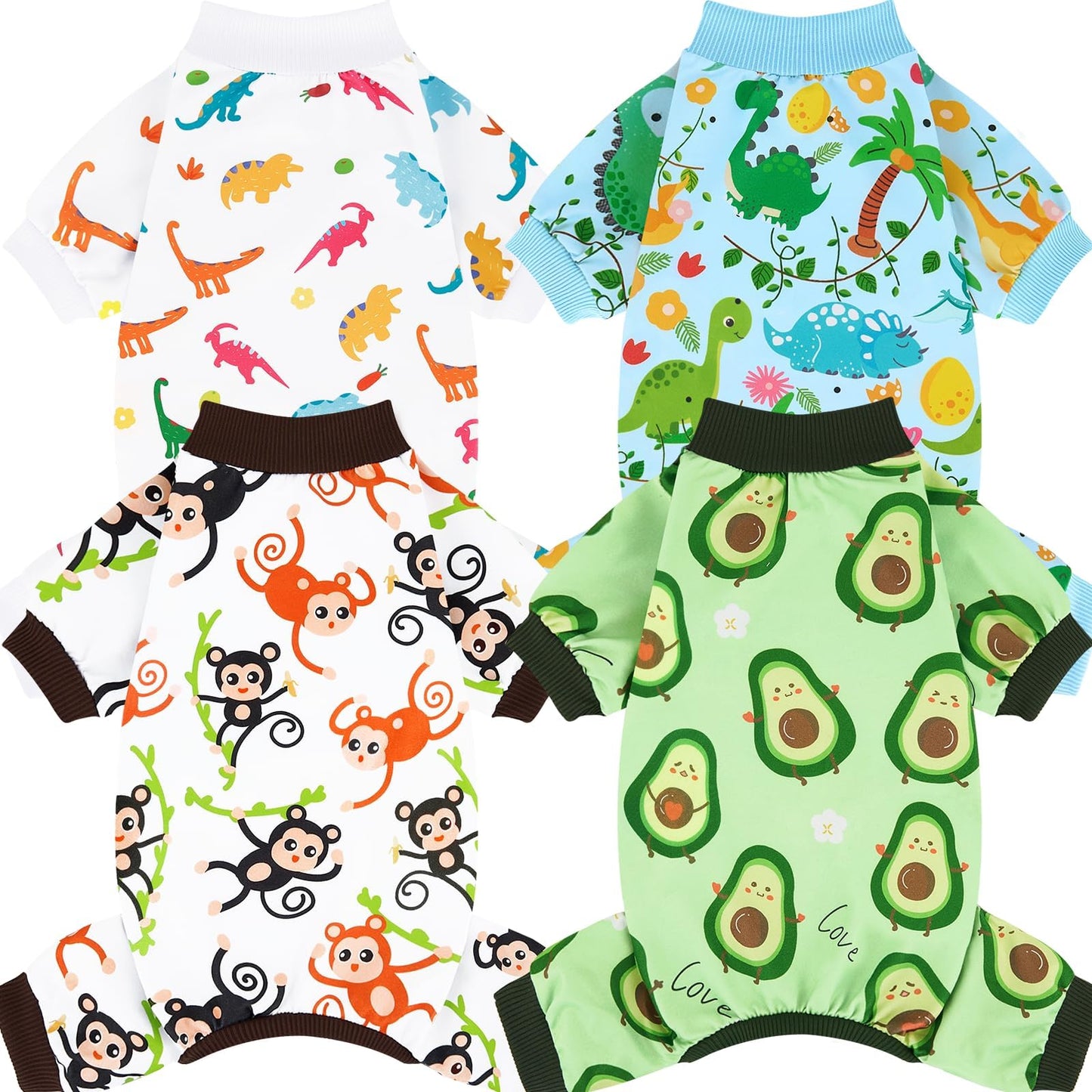 XPUDAC 4 Pack Dog Pajamas Soft Strechy Summer Doggie Clothes for Small Medium Dogs Boy Girl Cat Apparel-Small