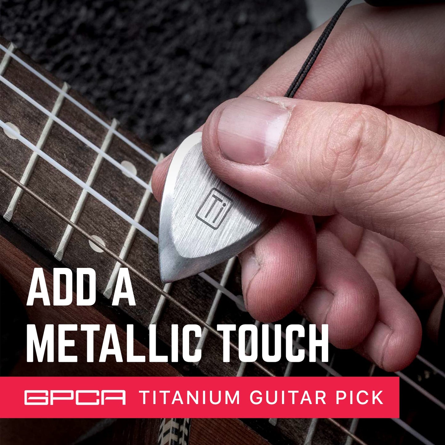 GPCA Titanium Guitar Pick, 3mm Thick Metal Guitar Pick for Guitar, Bass, and Ukulele, comes with Wrist Strap, Must-Have Guitar Accessories, Gift for Musicians and Music Lovers