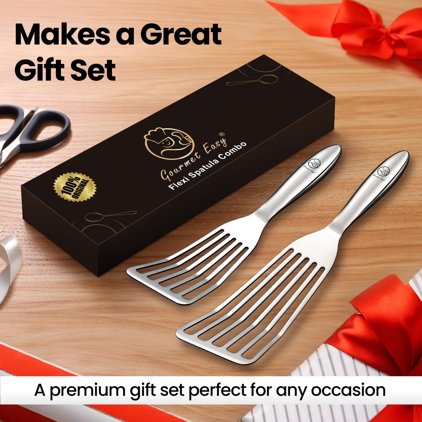 Fish Spatula Stainless Steel Combo, 1 Large Fish Turner Spatula + 1 Small Griddle Spatula, Metal Spatula for Kitchen Use, Slotted Spatulas, Frying Spatula with Thin Edge Ideal for Turning & Flipping