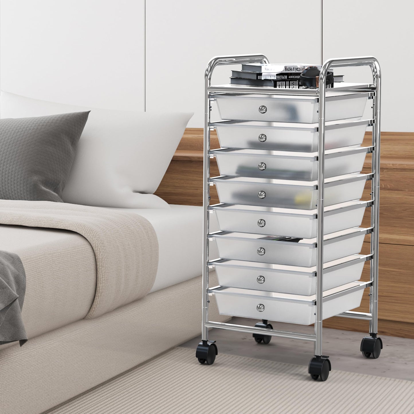 Simple Houseware 8-Drawer Rolling Storage Utility Cart with Wheels for Office, Chrome