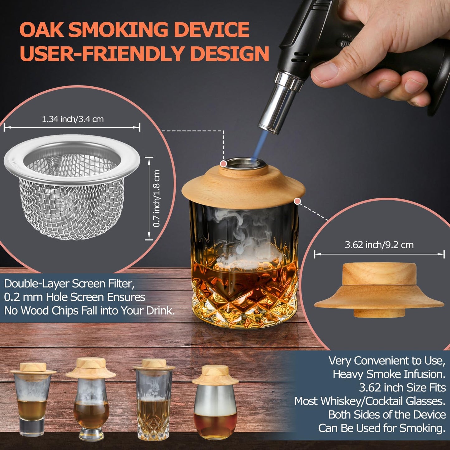 HMYBAR®26pcs Whiskey Smoker Kit with Torch | Cocktail Smoker Infuser Kit | Old Fashioned Drink Smoker Kit | Bourbon Whiskey Gift. Great Gift for Dad, Husband. Bamb Stand Black Color. (No Butane)