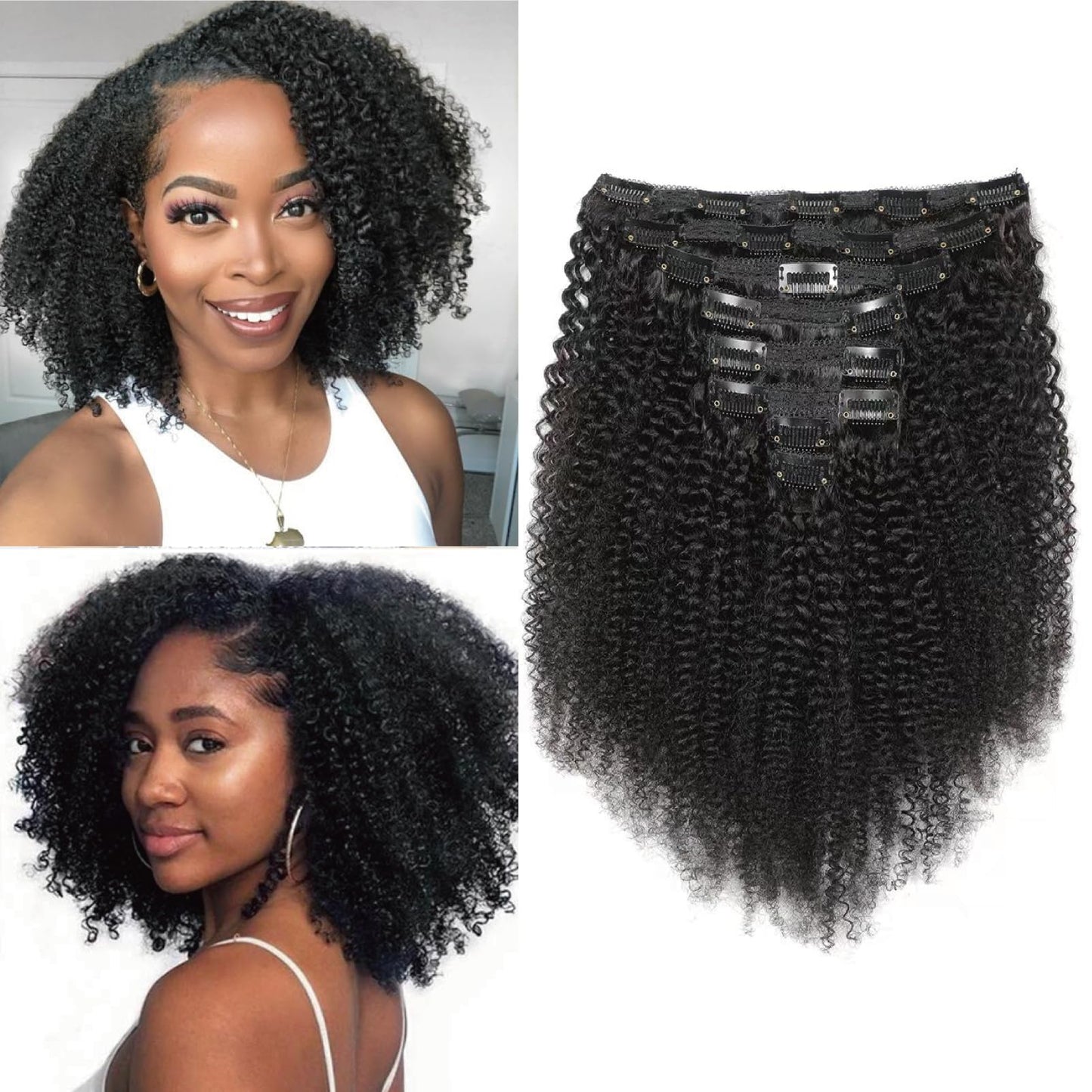 Yacurcur Afro Kinky Curly Clip ins 4C Clip ins Human Hair 8pcs 120g/set 10A Brazilian Virgin Hair Curly Clip in Hair Extensions Natural Black 12 Inch