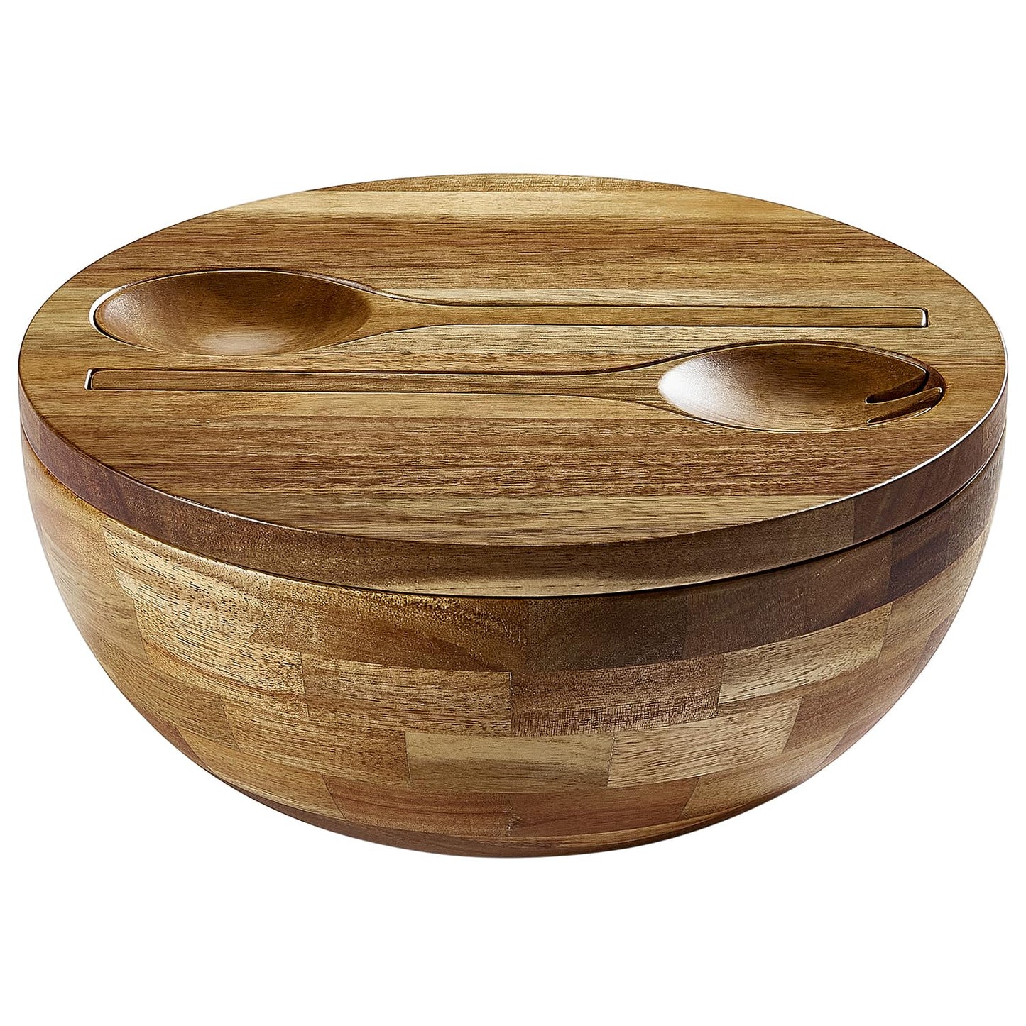 12'' Wooden Salad Bowl Large Wood Salad Bowl with Lid Acacia Wood Salad Bowls Set Mixing Bowl Serving Bowl with Servers for Salads, Pasta, Fruit, Dessert