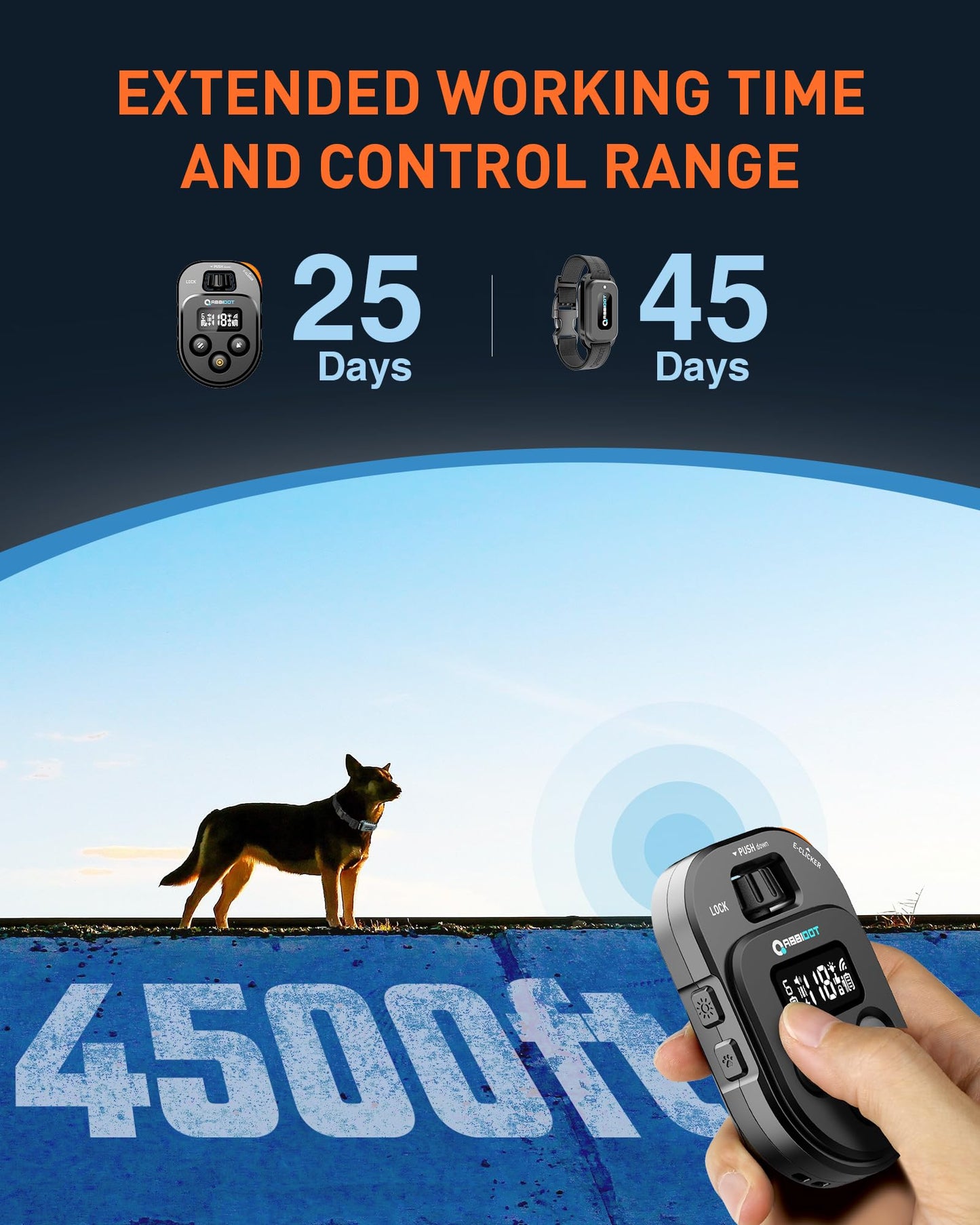 ABBIDOT Shock Collar - 4500ft Dog Training Collar, 4 Customized Modes with 178 Levels, E-clicker, Night Light, Waterproof Rechargeable E Collar for Small Medium Large Dogs