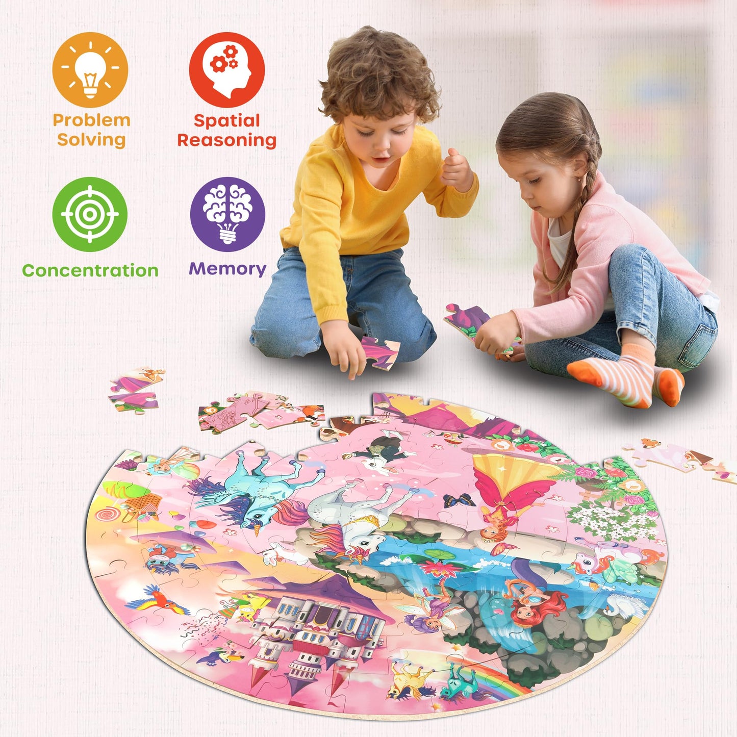 SYNARRY Floor Puzzles for Kids Ages 4-6, Large 70 Piece Unicorn Princess Fairy Puzzles for Kids 3-5, Girls Puzzles for Kids 4-8 Years Old, Preschool Toys for 3 4 5 6 7 8 Years Old Girls