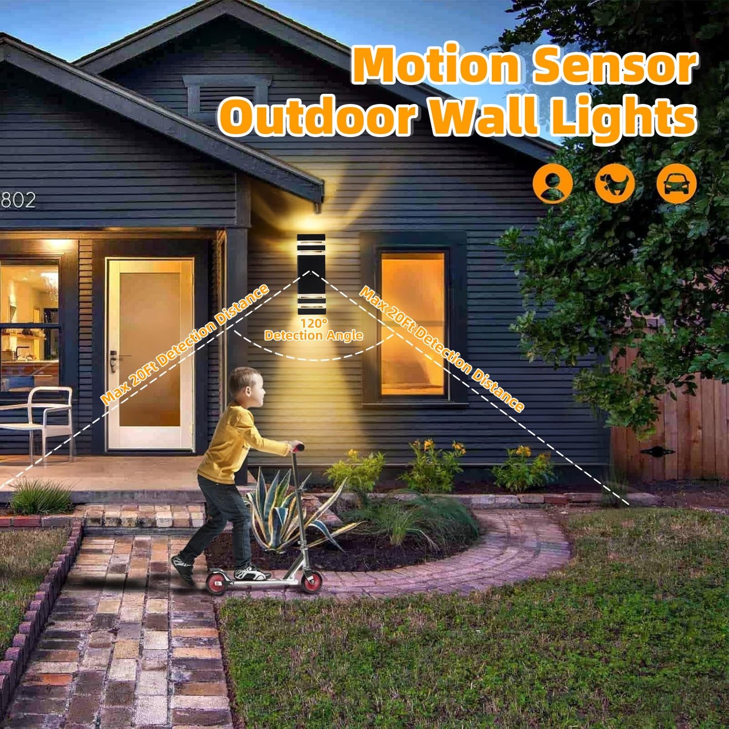 JESENBIL Motion Sensor Outdoor Wall Lights, 2 Pack Dusk to Dawn Porch Lighting Wall Mount, Waterproof Exterior Light Fixture Aluminum Outside Light for House, LED Outdoor Wall Sconce for Patio Garage