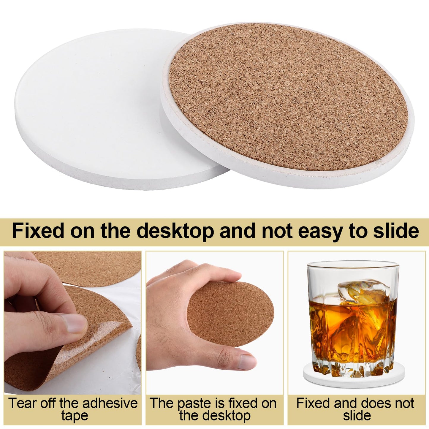 Acrux7 25 Pack Ceramic Coasters 4 Inch Round Sublimation Blanks Coasters White Glossy Glazed Ceramic Tiles with 25 Cork Backing Pads for Sublimation, Ink, Painting, Thermal Transfer, Art Projects