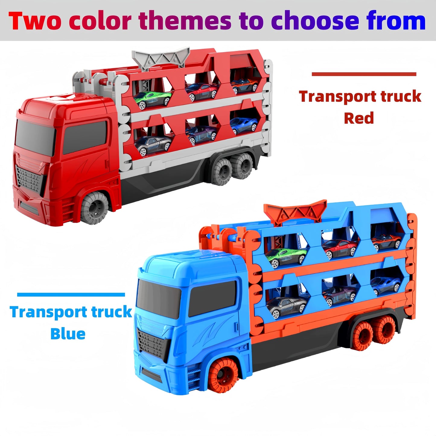 Bearbao Toddler Boy Toys for 2 3 4 5 6 Years Old Boys, 65 Inches Race Track for Boys Kids Die-Cast Transport Truck Car Toys, Toddler Car Toys Set for Kids Boy Girls