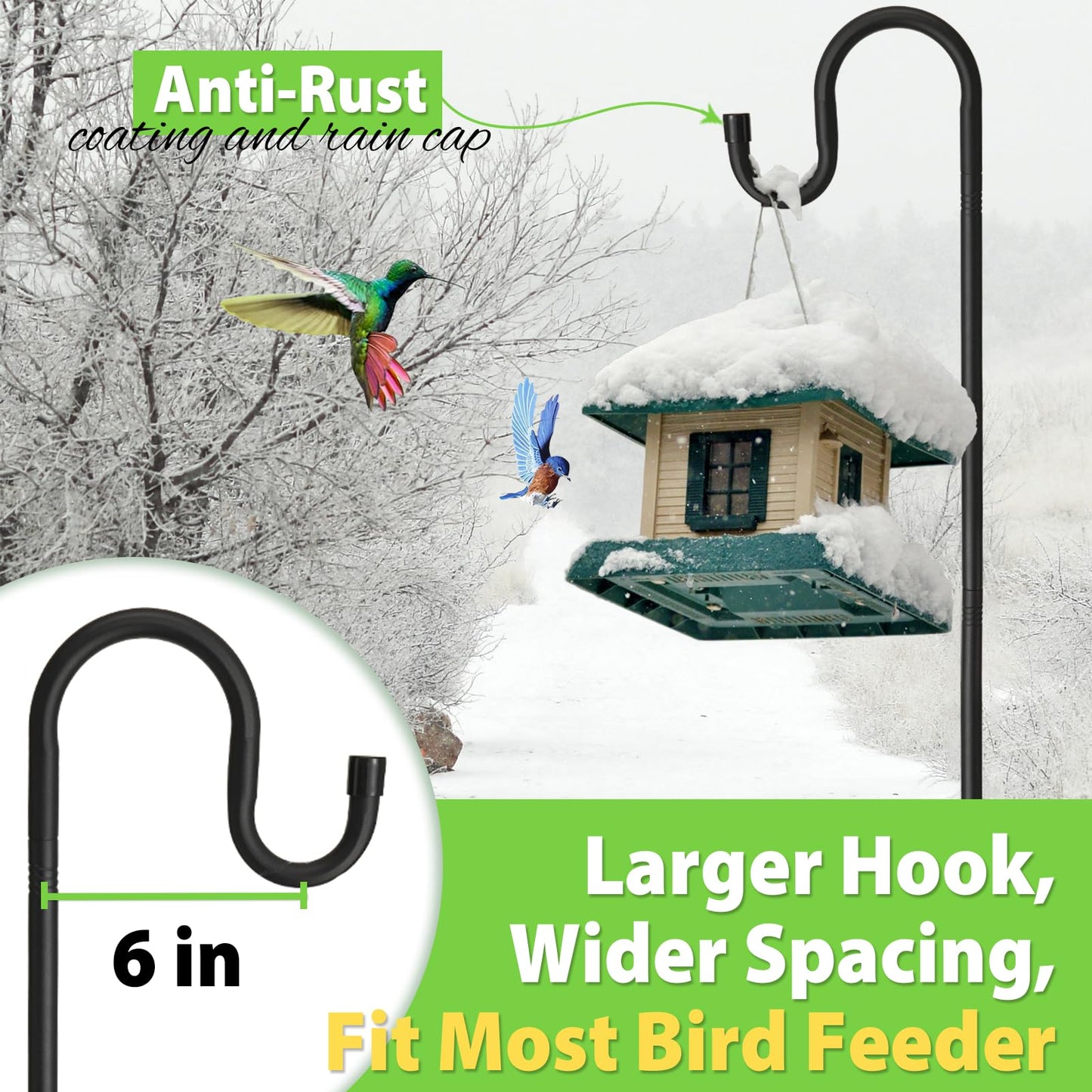 Bird Feeder Pole, 94" Shepherds Hooks for Outdoor, 4/5” Thick Hummingbird Feeders Stand Heavy Duty, Hanging Plant Hanger Stake with 5-Prong Base, Metal Shepard Stick for Outside Garden Yard Wedding