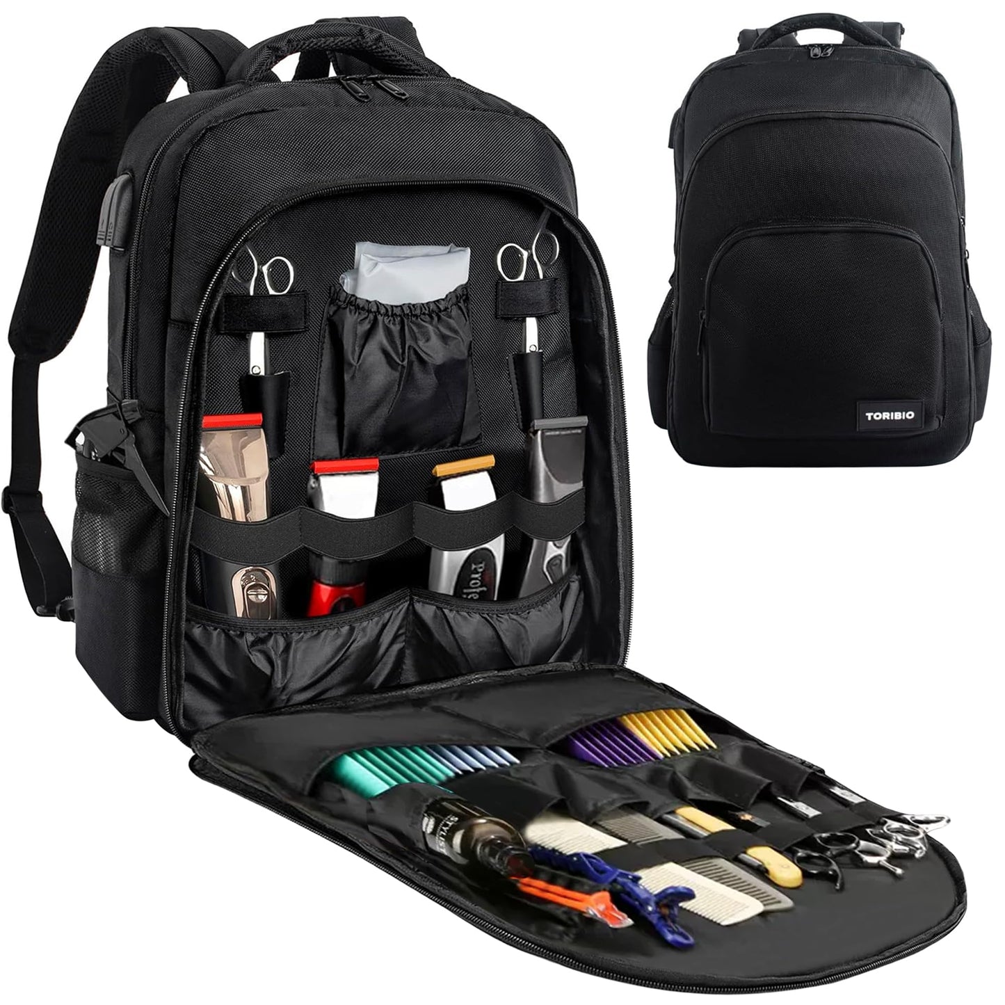 Barber Tool Bag, Large Capacity Barber Backpack Organizer Bags for Clippers and Hair Cutting Tools, Black Pro Hairdressing Backpacks Toiletry Travel Bag for Barber Tools Storage Travel Barber Case