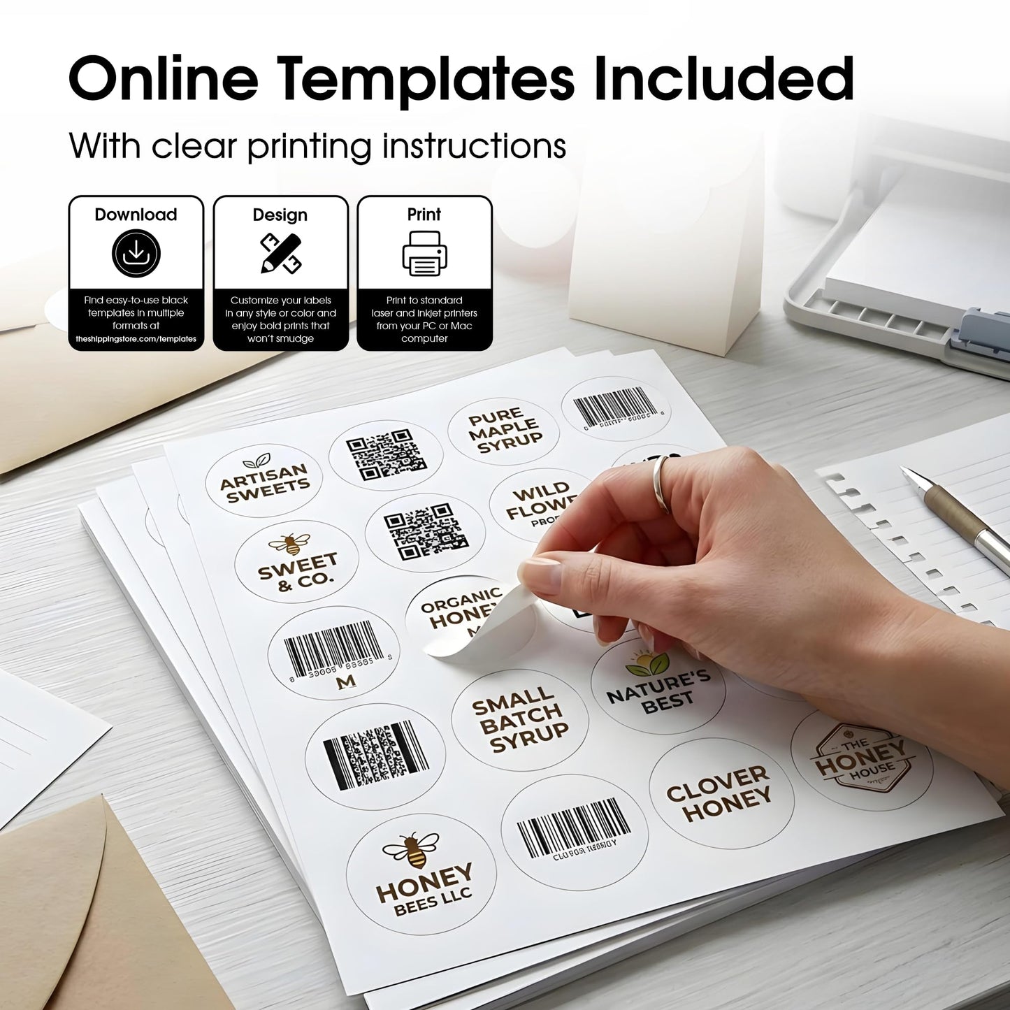 2" Circle Printable Labels Compatible with Inkjet and Laser Printers - 250 Sheets, 5000 Matte White Round Stickers for Product Labeling, Packaging, Organization - Spartan Industrial Template C004