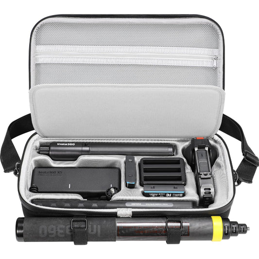 Carrying Case for Insta360 X5 Accessories, Portable Insta 360 X5 X4 Action Camera Waterproof Carry Bag with Shoulder Strap for Travel, Compatible with Insta360 X4, 3M 9.8ft Selfie Stick, Black