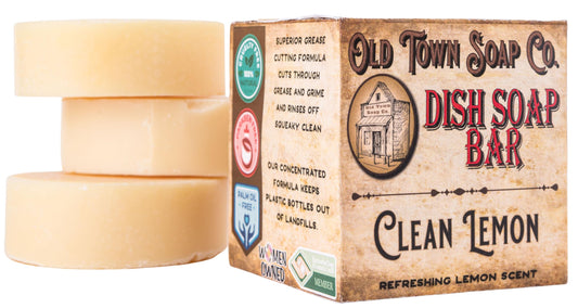 Old Town Soap Co. Lemon Dish Block Soap Bar - 3 Pack Natural Dish Soap Bar 4oz for Eco-Friendly Cleaning - Premium Dish Soap Block Alternative for Sustainable Kitchen | Made in USA