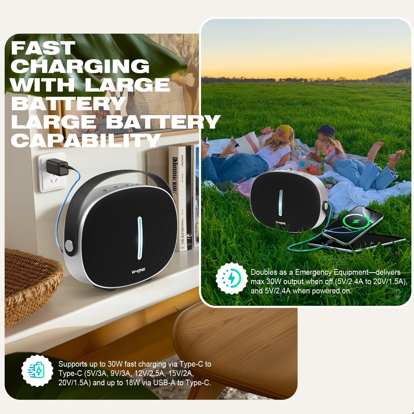 Bluetooth Speaker Loud, W-KING T8II Portable Bluetooth Speakers Wireless, 96W Peak Powerful Outdoor Boombox Subwoofer, Deep Bass/Clear Sound, BT5.4/Fast Charging/USB/AUX, Party Large Speaker