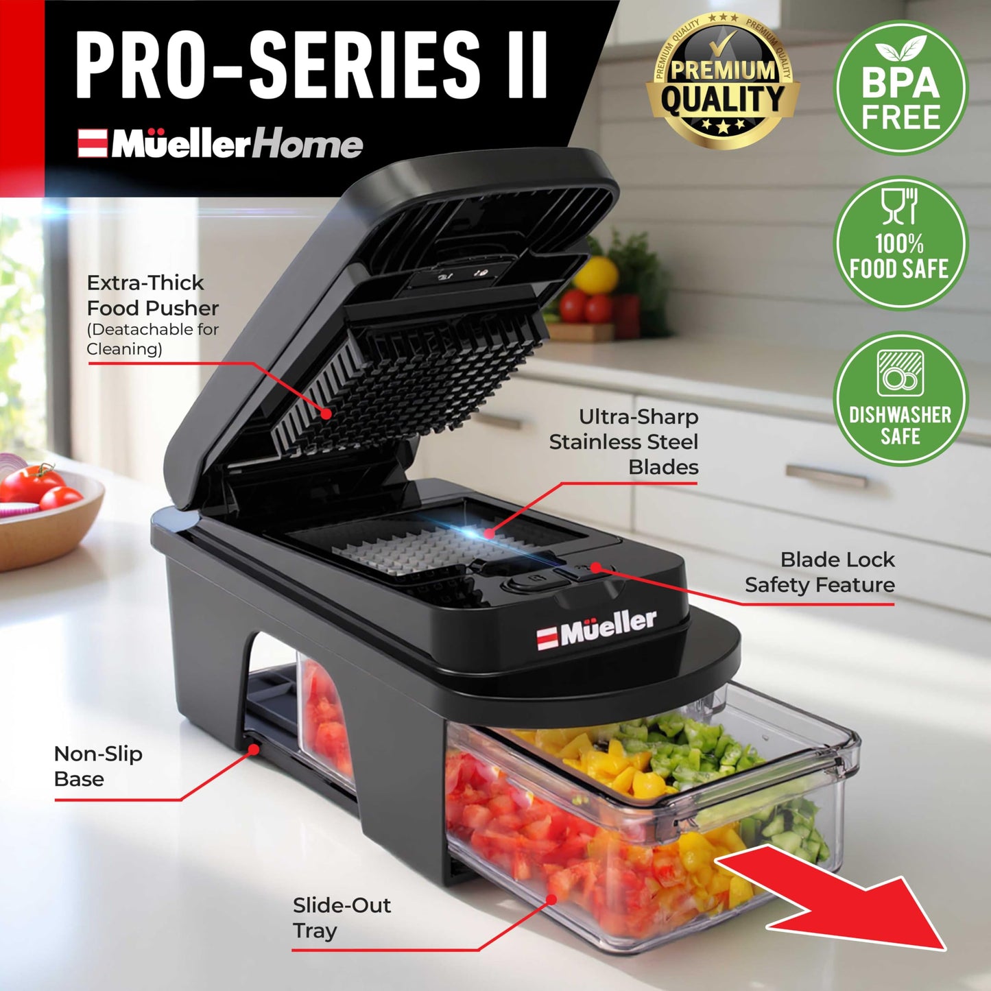 Mueller ULTIMATE 12 Blade Vegetable Chopper, Mandoline Slicer and Spiralizer, Dicer, Grater, Kitchen Essentials & Accessories, Black