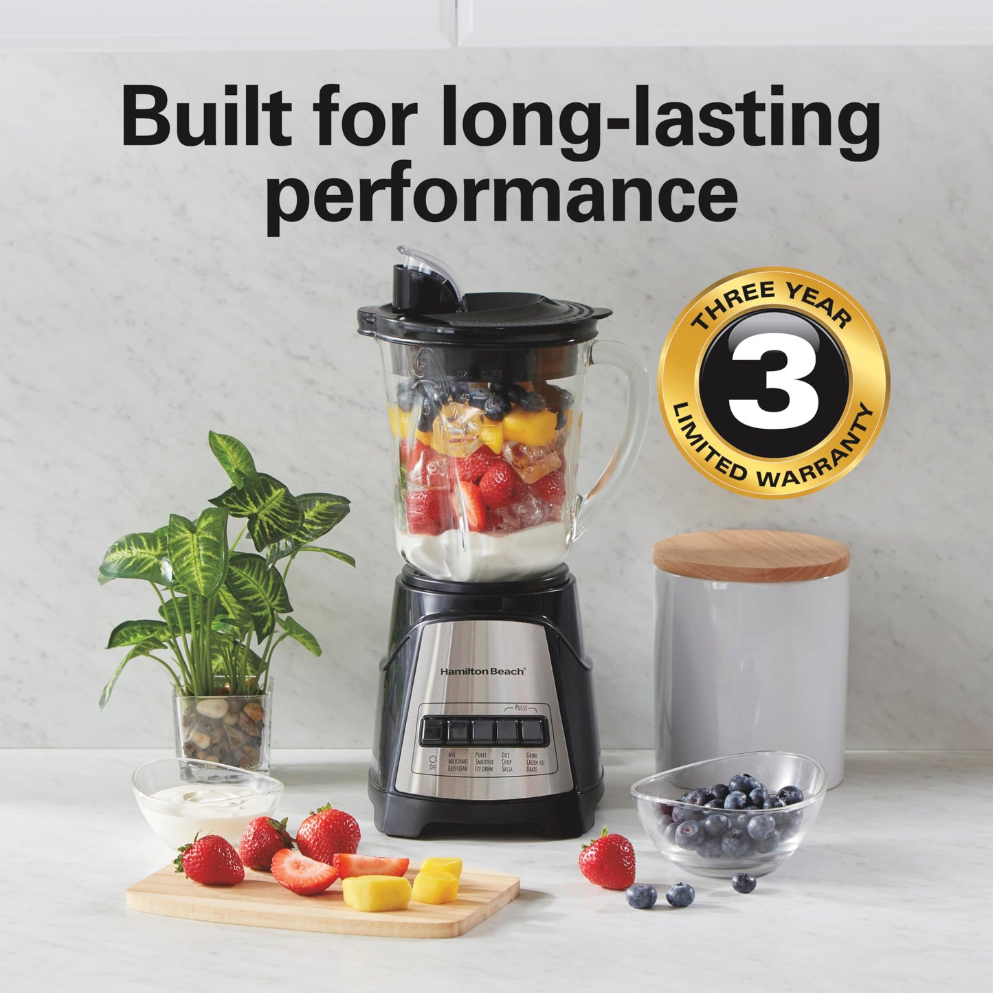 Hamilton Beach 58148 Blender to Puree - Crush Ice and Make Shakes and Smoothies - 40 Oz Glass Jar - 12 Functions - Black and Stainless, 8.66 x 6.5 x 14.69 inches