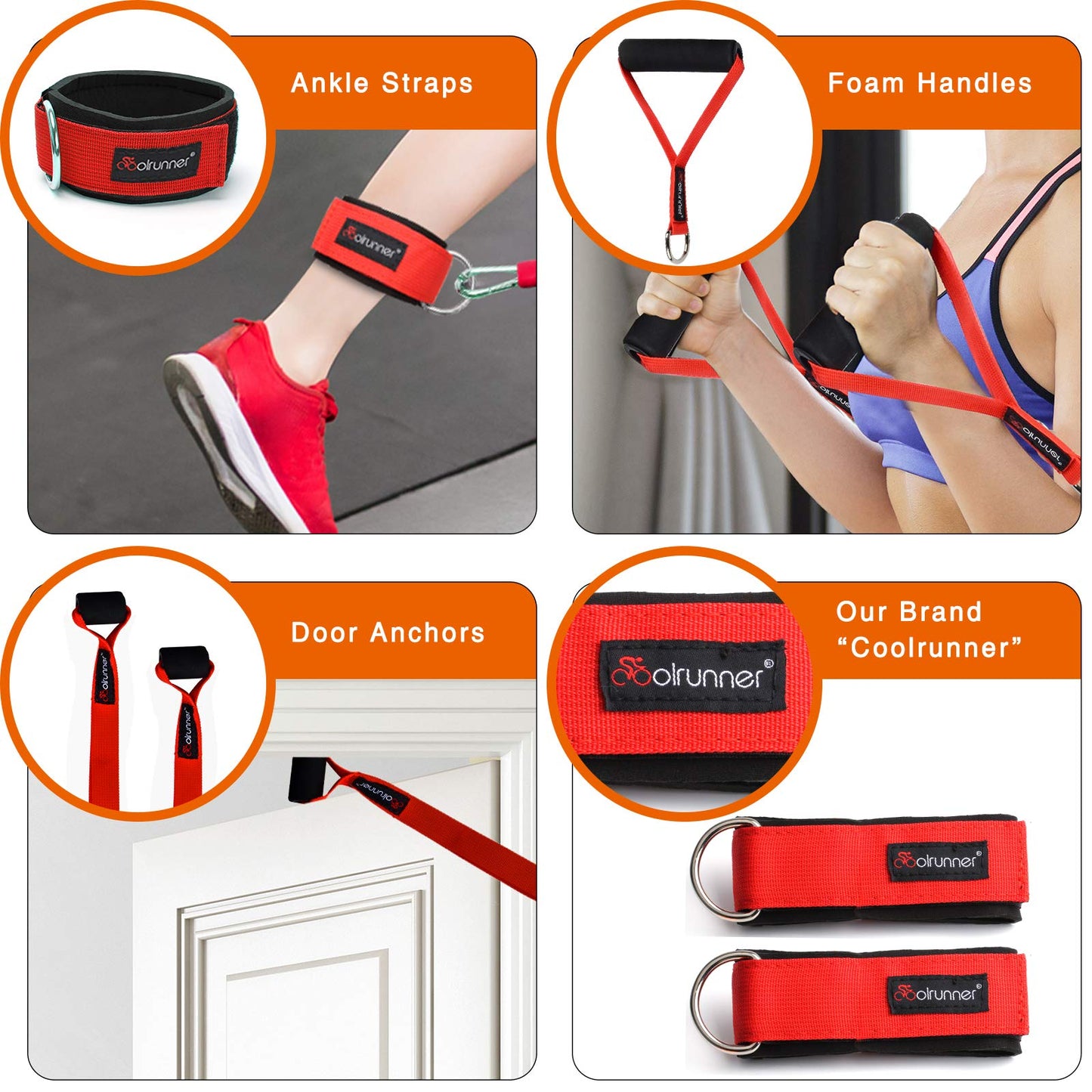 Coolrunner 14 PCS Resistance Bands Set, Exercise Tubes, 20lbs to 40lbs Workout Bands with Handles Protective Nylon Sleeves Door Anchor Ankle Strap, Elastic Exercise Bands for Men Women - up to 150lbs