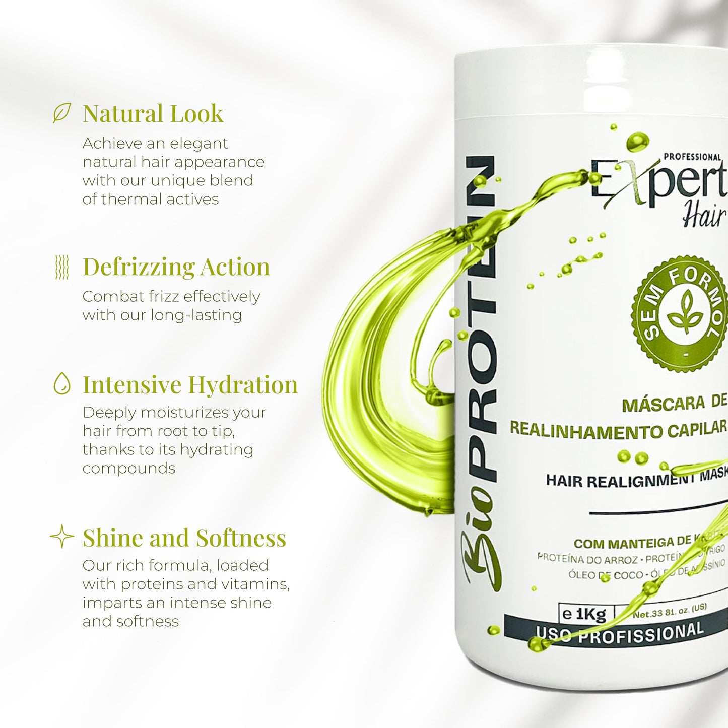 Bio Protein Hair Treatment - Formaldehyde-Free Straightening, Anti-Frizz Keratin with Organic Keratin for Sleek Hair, 1kg