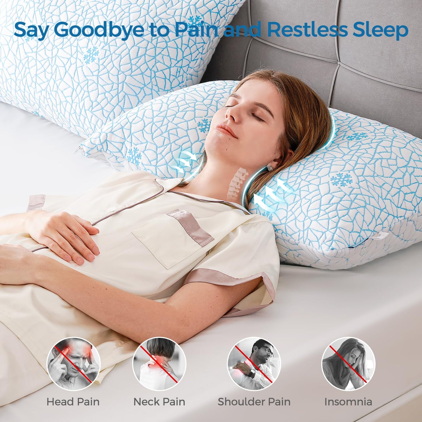 COSYTREE King Shredded Memory Foam Pillow Set of 2 Pack, Adjustable Height Cooling Pillows with Washable Cover for Side Back and Stomach Sleepers (King（2 Pack)