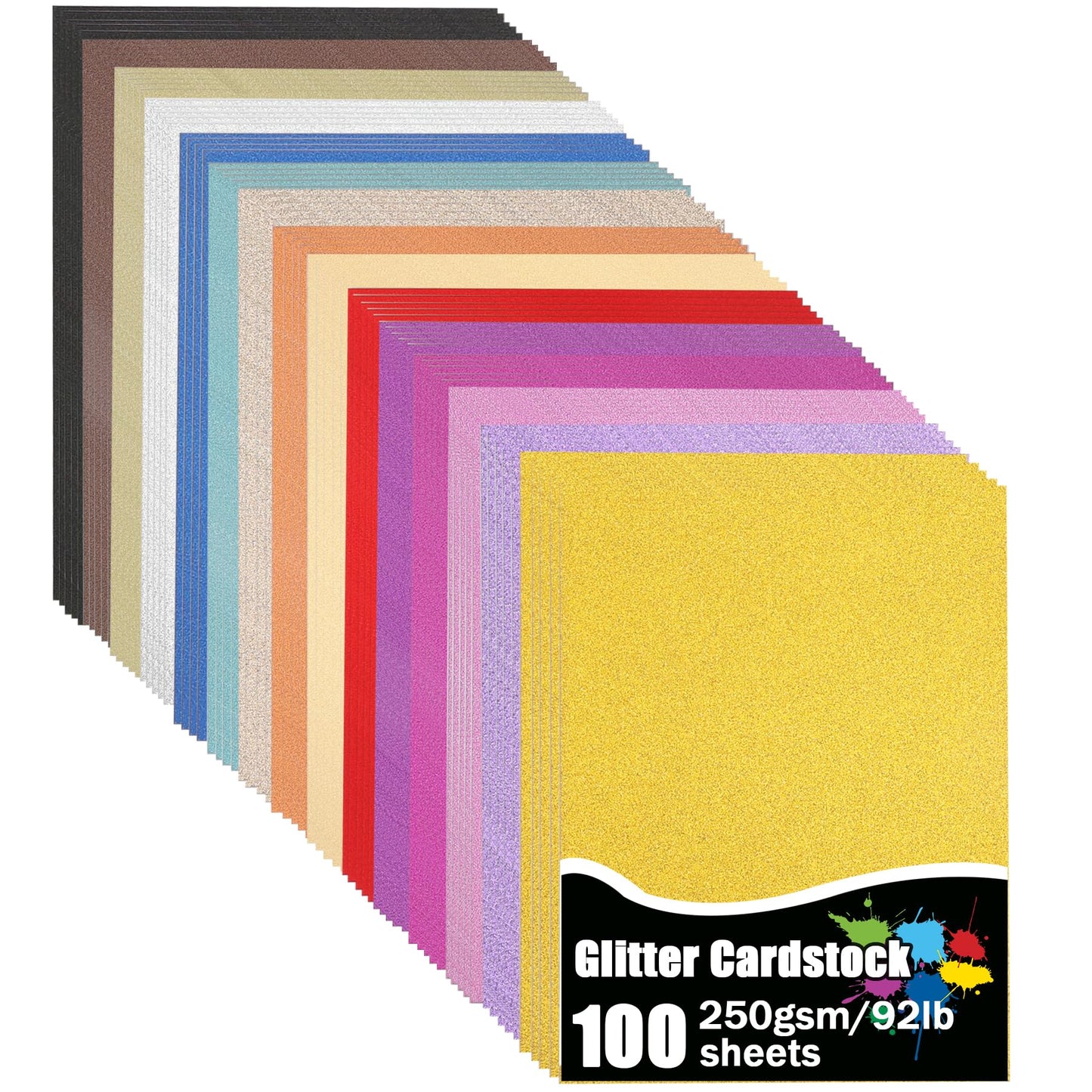 100 Sheets Glitter Cardstock, 15 Colors 250gsm/92lb Cardstock for Cricut, Crafts and DIY Projects, A4 No-Shed Sparkly Glitter Paper for Card Making