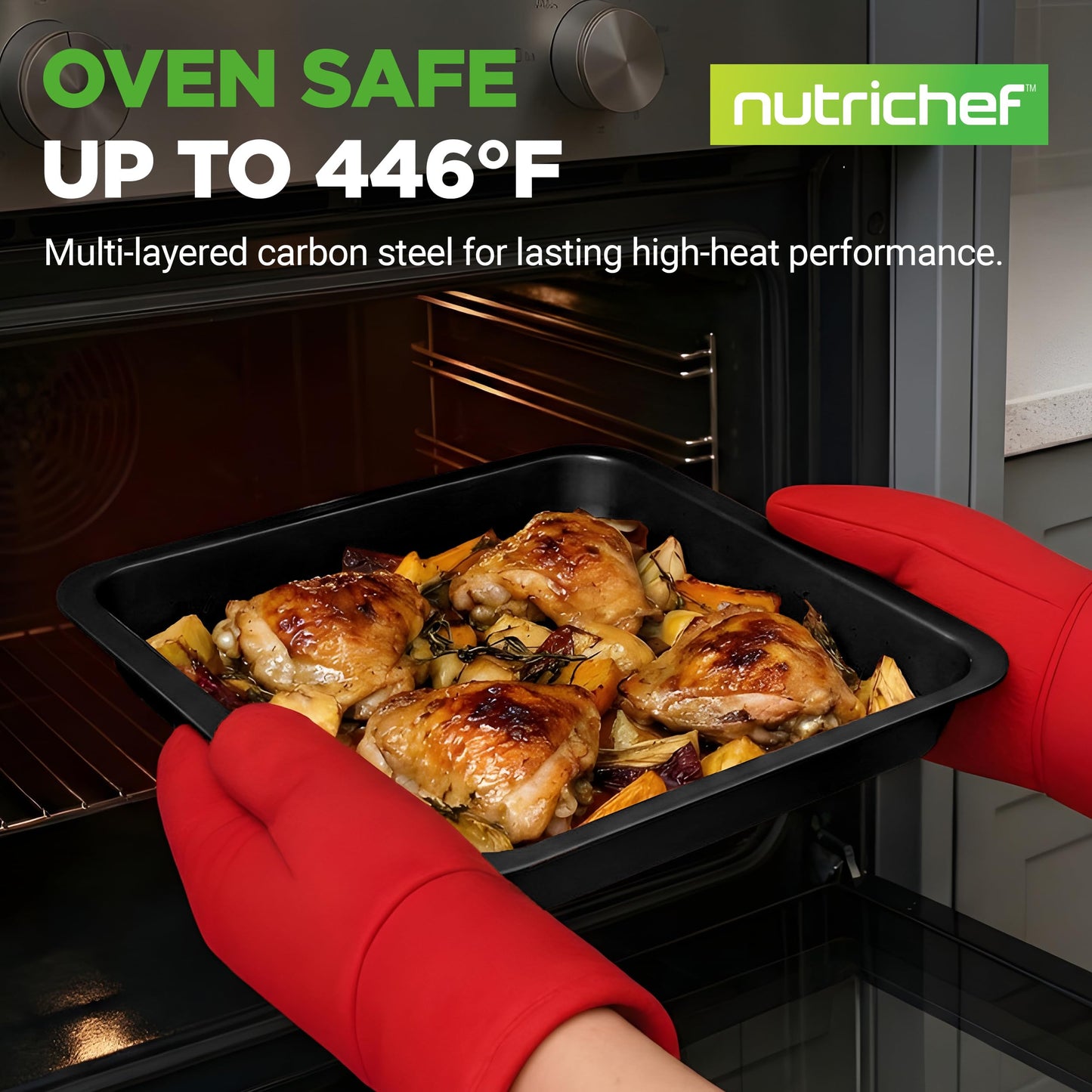 NutriChef Bakeware Set, 10-Piece Carbon Steel Nonstick Pans – PFOA/PFOS-Free, Easy Clean, Oven & Dishwasher Safe, Includes Baking Sheets, Muffin, Loaf & Cake Pans and More