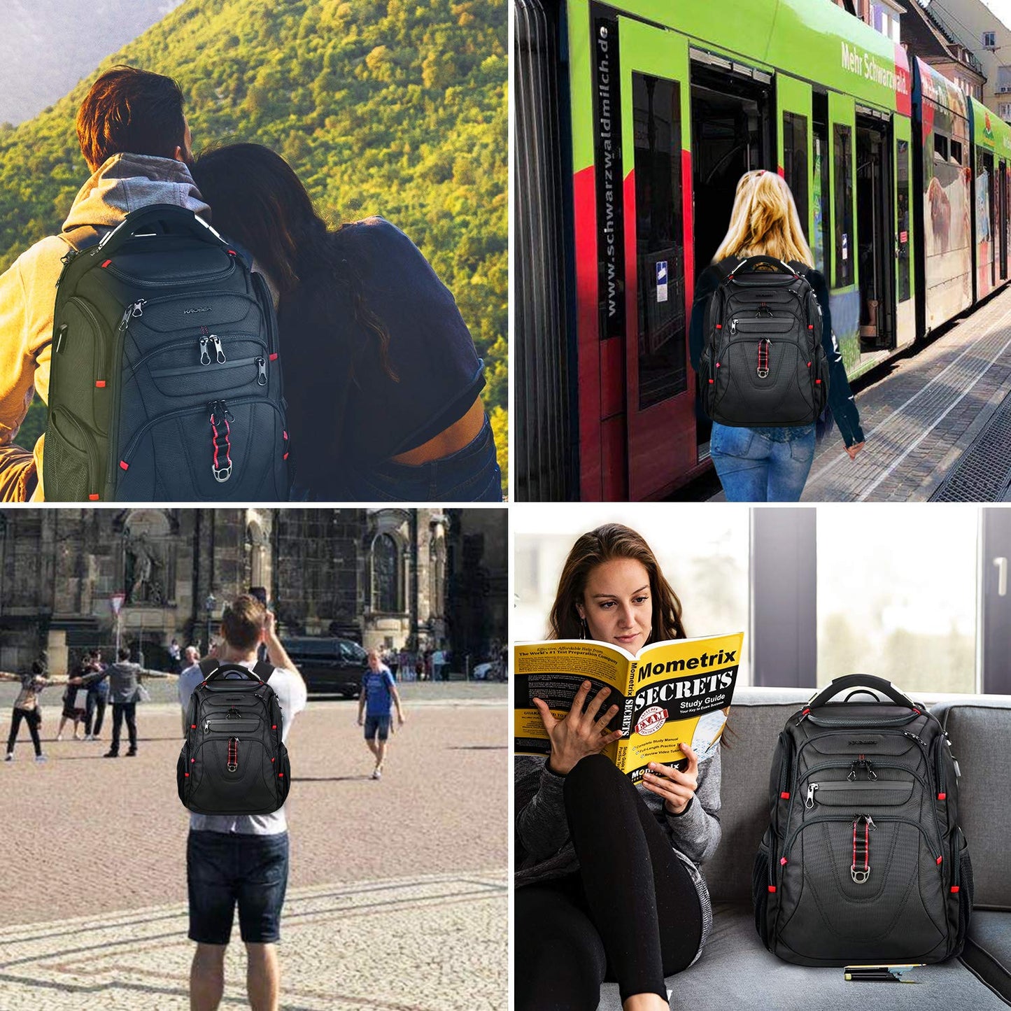 KROSER Travel Laptop Backpack 17.3 Inch XL Heavy Duty Computer Backpack Water-Repellent College Daypack Check Point Friendly Business Backpack with RFID Pockets & USB Port for Men/Women-Black