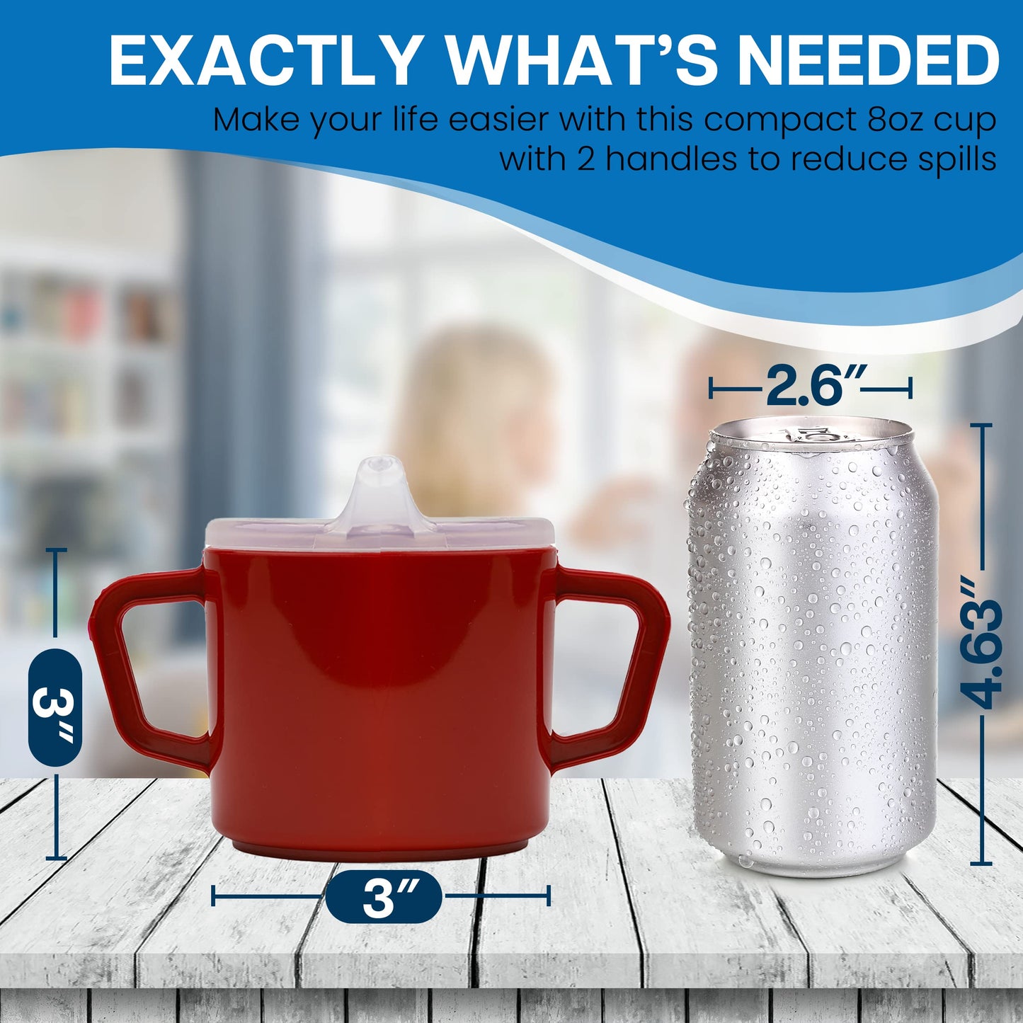 Providence Spillproof Compact 8oz Adult Sippy Cup with 2 Handles - Sip Cups for Adults for Limited Mobility - Handicapped Accessories - Handicap Cups for Elderly Care - Made in the USA - Red - 6