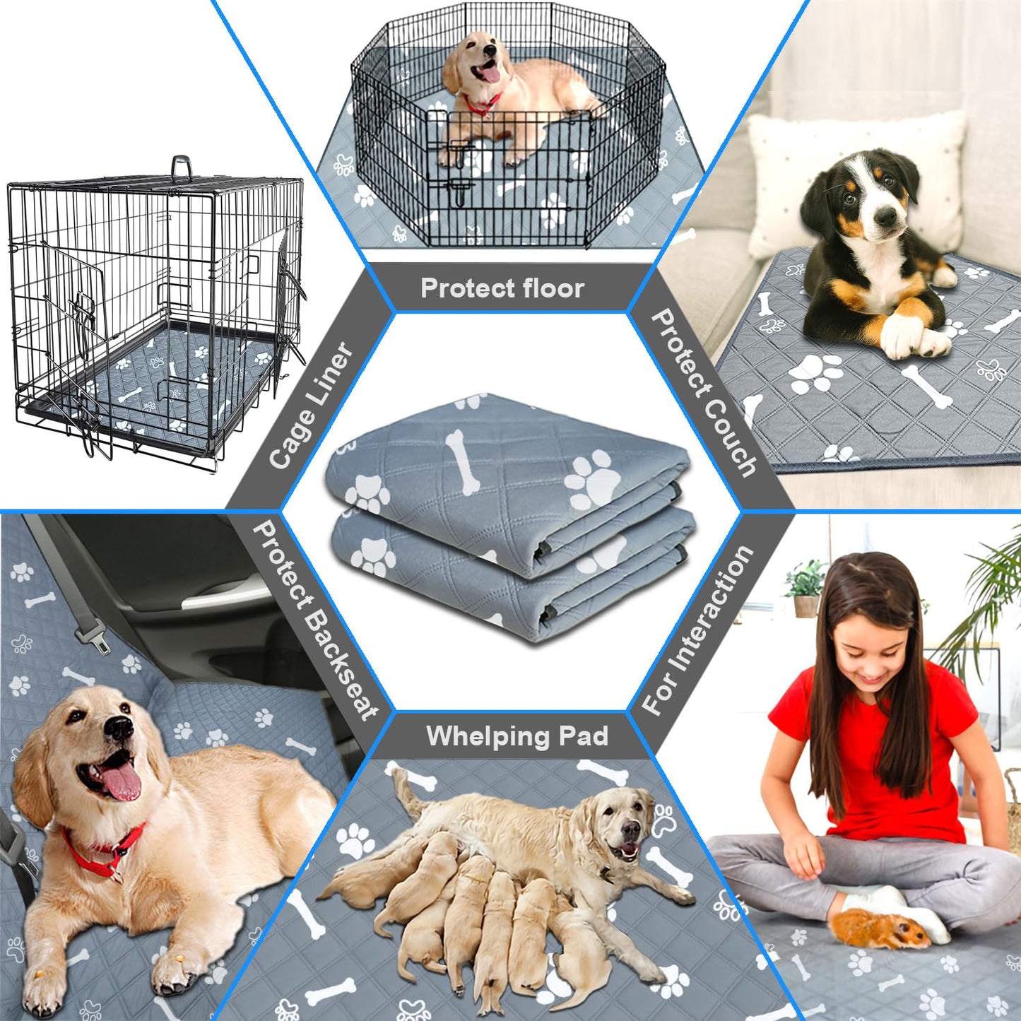 RIOUSSI Washable Pee Pads for Dogs, Reusable, Absorbent, Leakproof, Non Slip Pet Puppy Pads for Potty Training. Graypaws, 20x28 Inch(4pack)