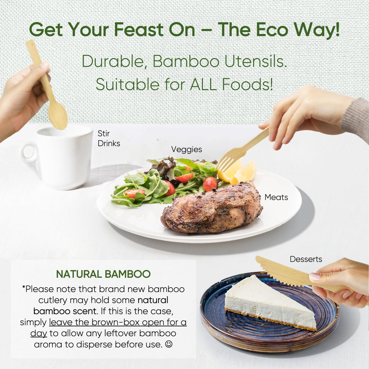 EcoPreps Premium Pre-Rolled Napkins Set and Bamboo Cutlery with Brown Napkins (30 Pieces, 120 Pieces) 100% Biodegradable, Eco-Friendly, Disposable Cutlery - Fork