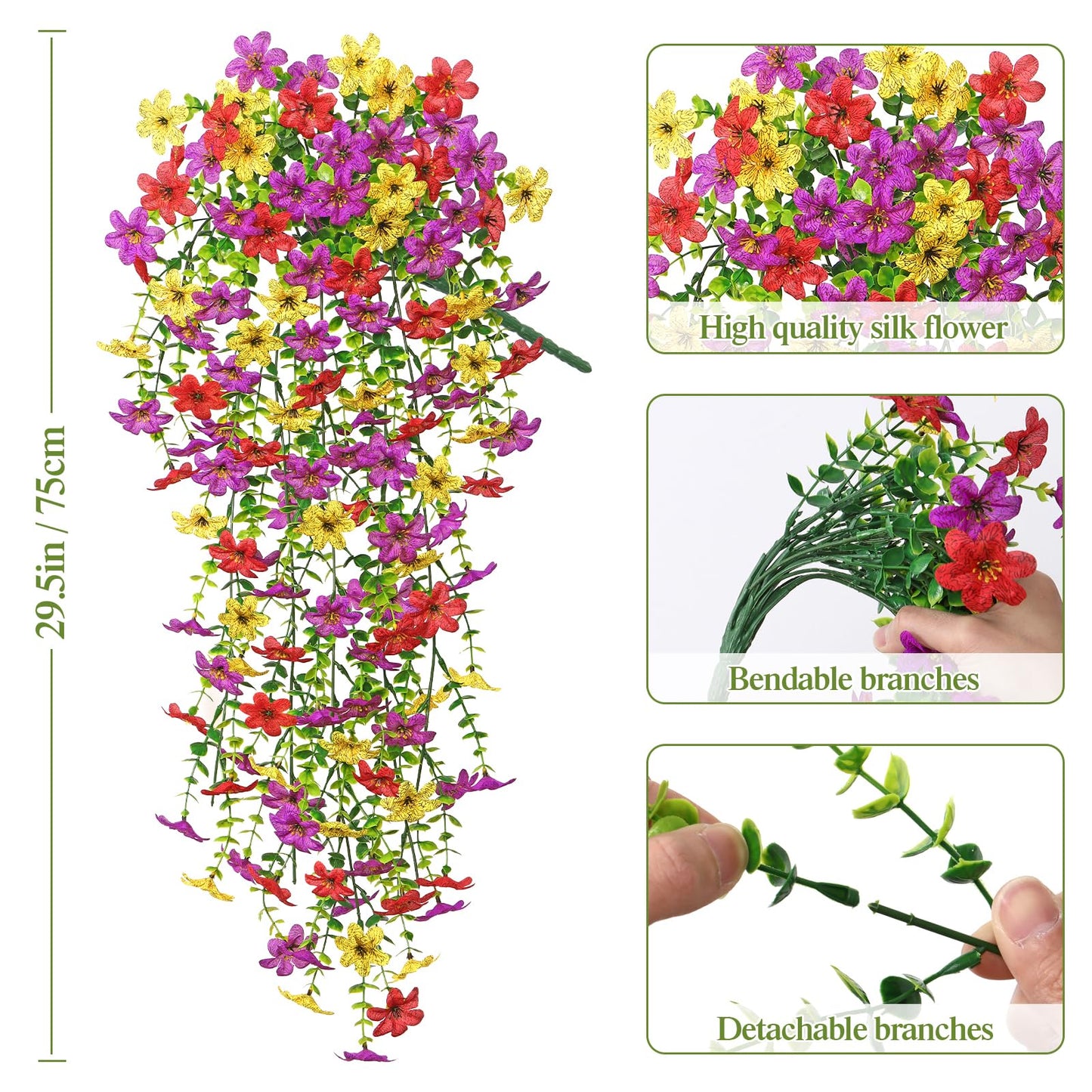 Dremisland 4PCS Artificial Hanging Flowers Faux Silk Daisy Hanging Flower Vines Outdoor Spring Summer Decor UV Resistant Fake Hanging Plants for Porch Patio Garden Planter Yard Decor