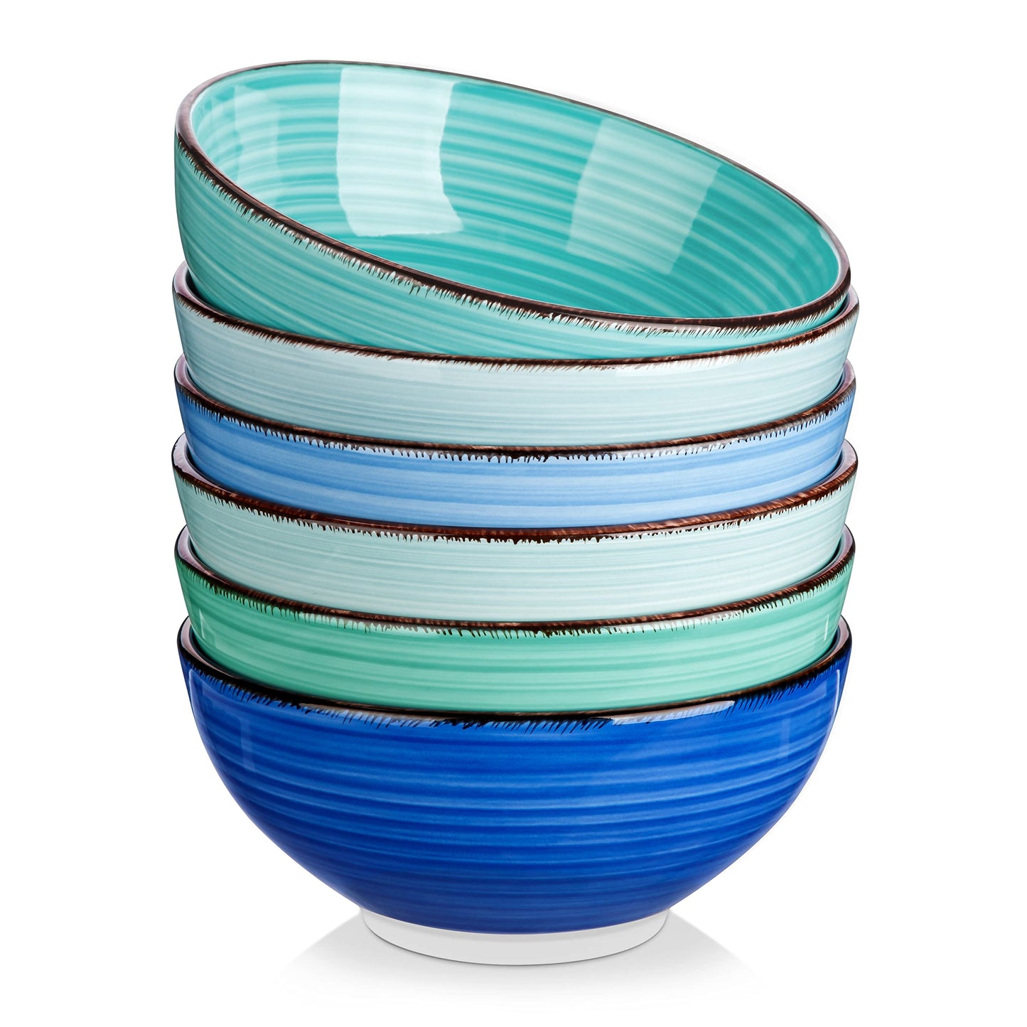 vancasso Bonita 27 Oz Cereal Bowls Set of 6, Blue Ceramic Bowls, 6 Inch Soup Bowls, Dishwasher & Microwave Safe