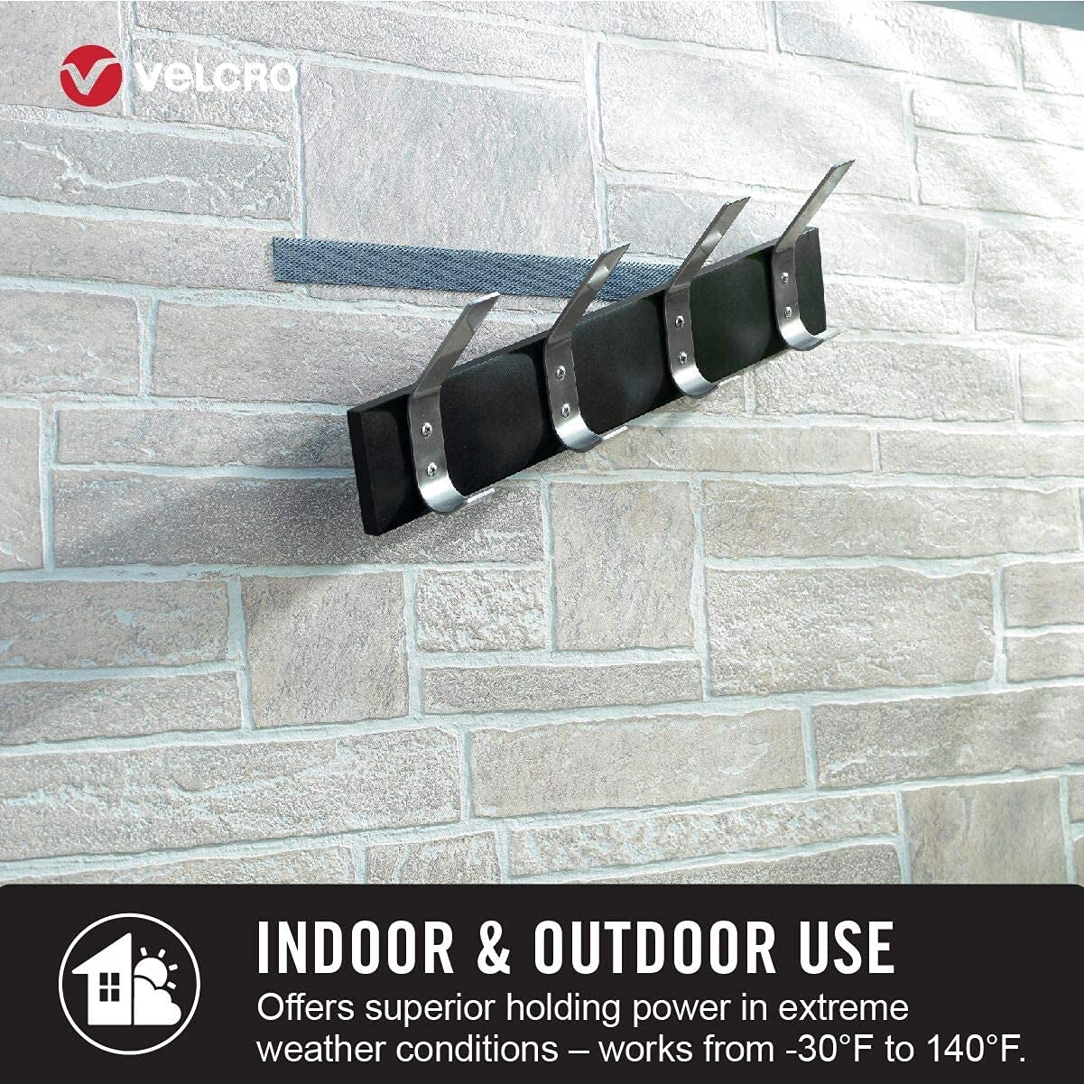 VELCRO Brand Extreme Outdoor Mounting Tape | 20Ft x 1 in, Holds 15 lbs | Strong Heavy Duty Stick on Adhesive | Mount on Brick, Concrete for Hanging, 30702, Black (VEL-30702-AMS)